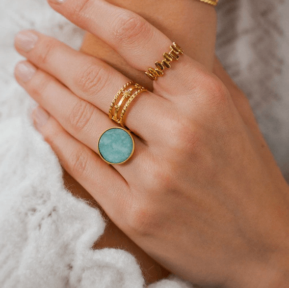 Sormus, BOHM PARIS|Bague Maxine -amazoniitti/kulta