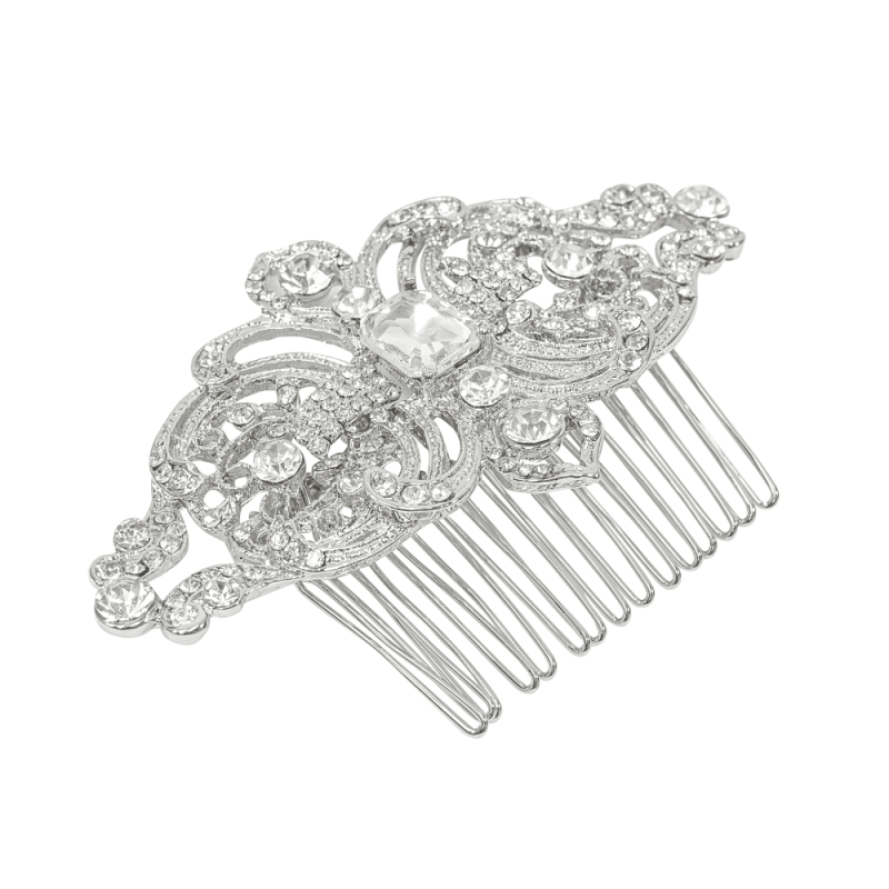 Hair ornament, ATHENA BRIDAL|Virginia Comb -silver art deco hair comb
