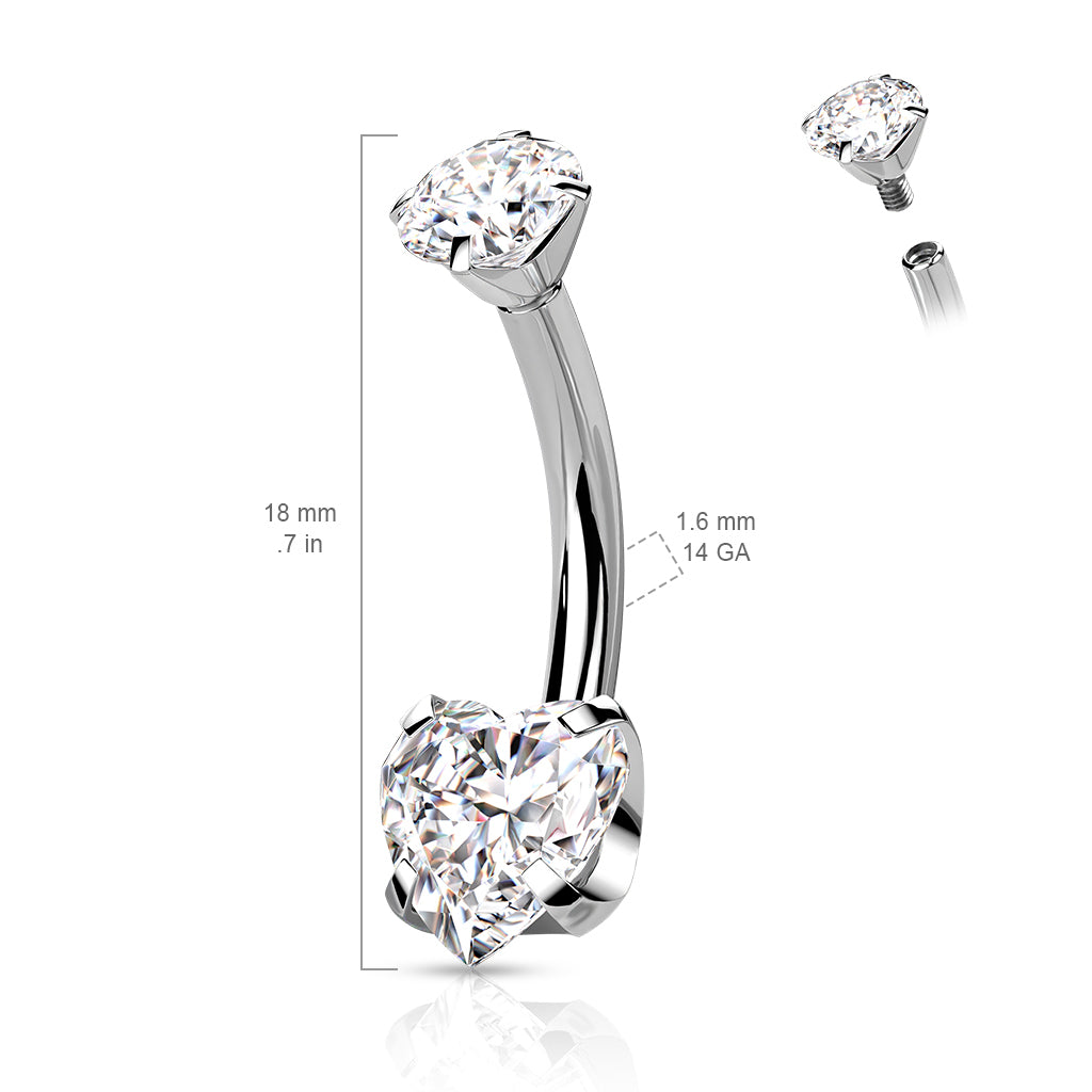 Napakoru, Titanium Prong Set Heart CZ -kirkas sydännapakoru
