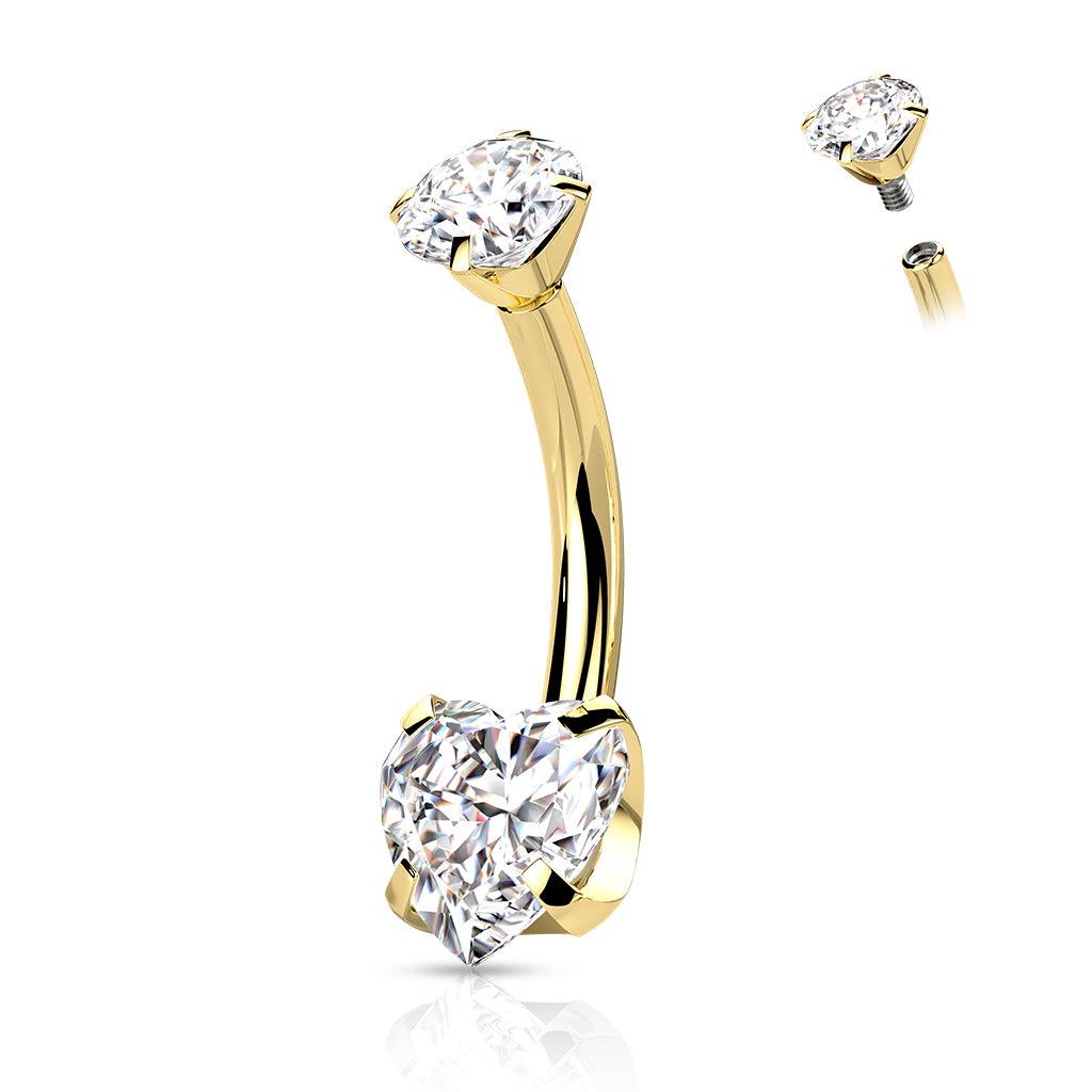Napakoru, Titanium Prong Set Heart Mini in Gold -kirkas sydännapakoru