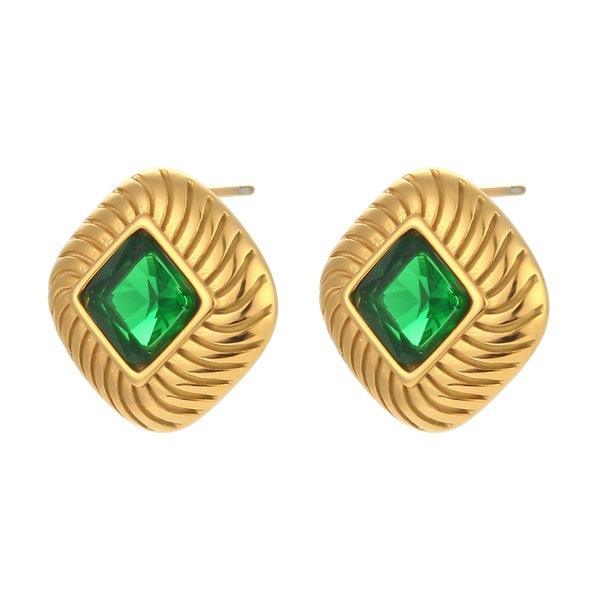 FRENCH RIVIERA|Norah Earrings -vihreät kirurginteräsnapit
