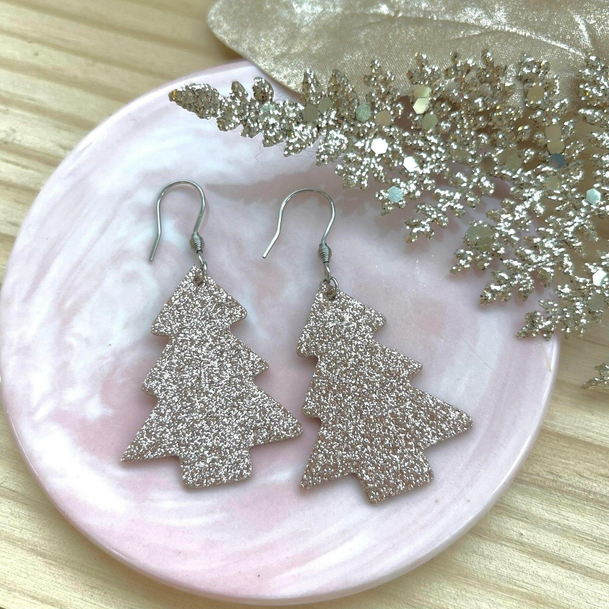 LEMPI earrings, Christmas tree (rose gold glitter)