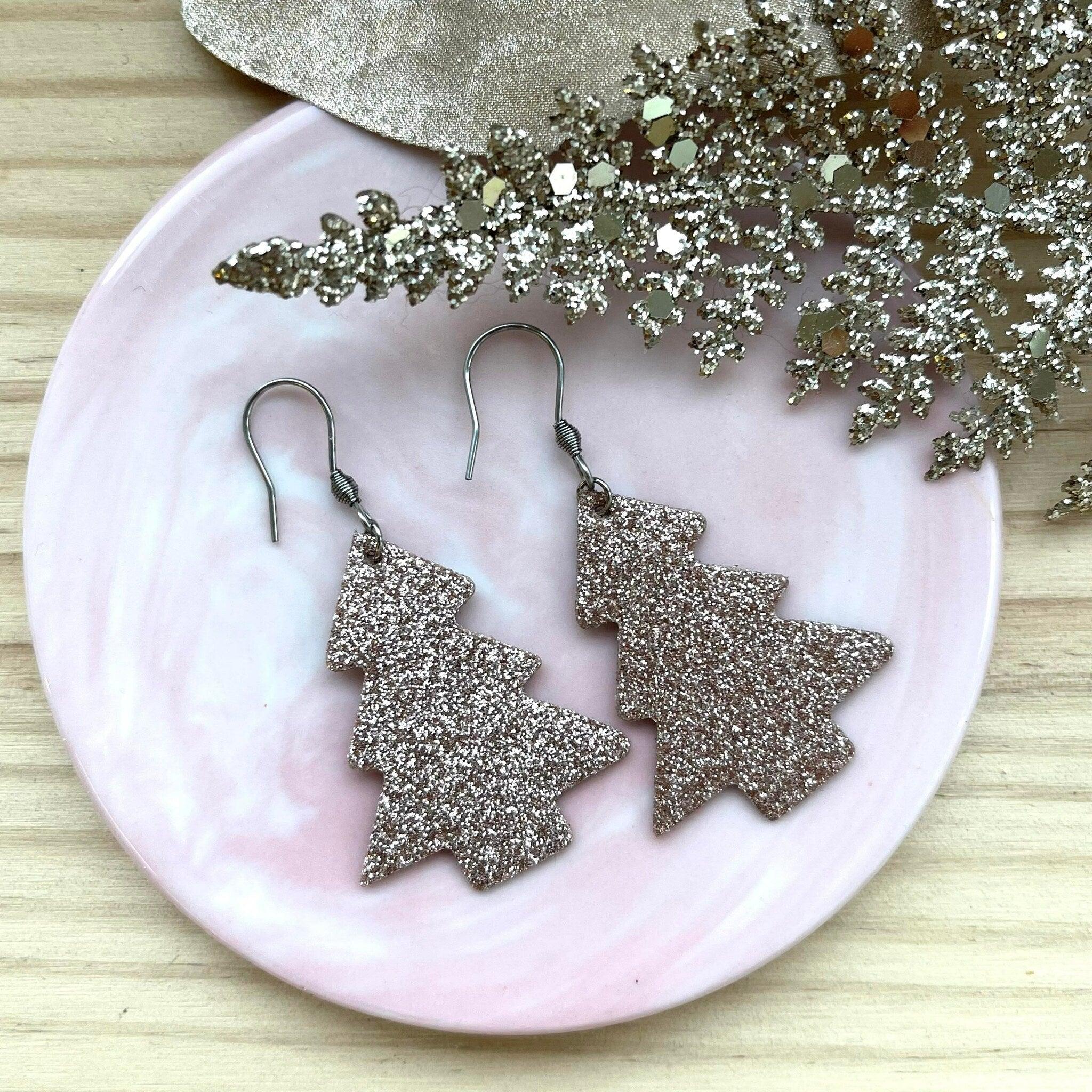 LEMPI earrings, Christmas tree (rose gold glitter)