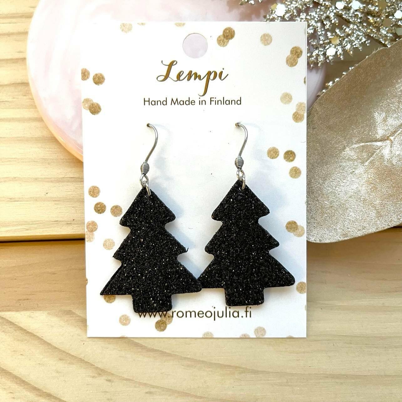 LEMPI earrings, Christmas tree (black glitter)