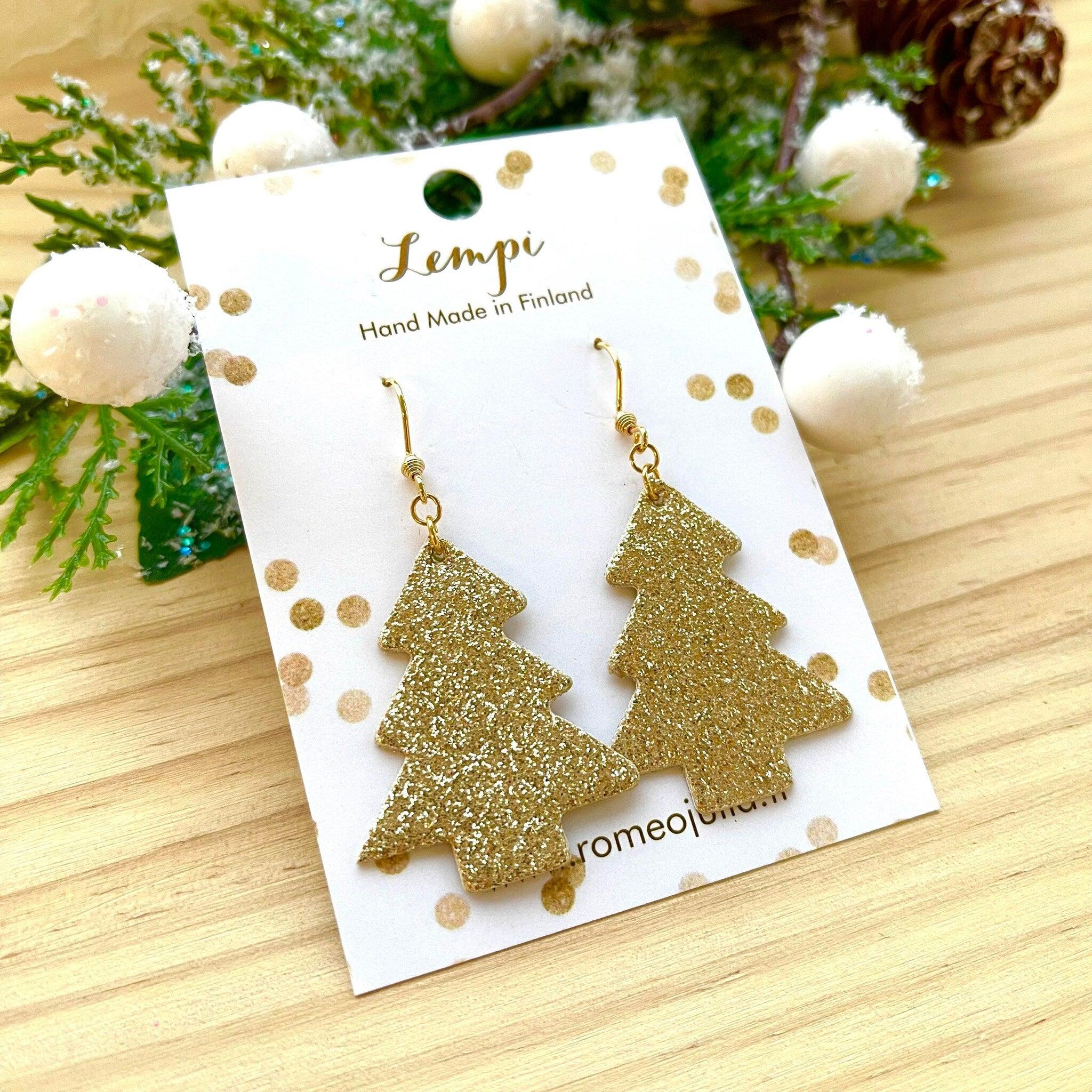 LEMPI earrings, Christmas tree (gold glitter)