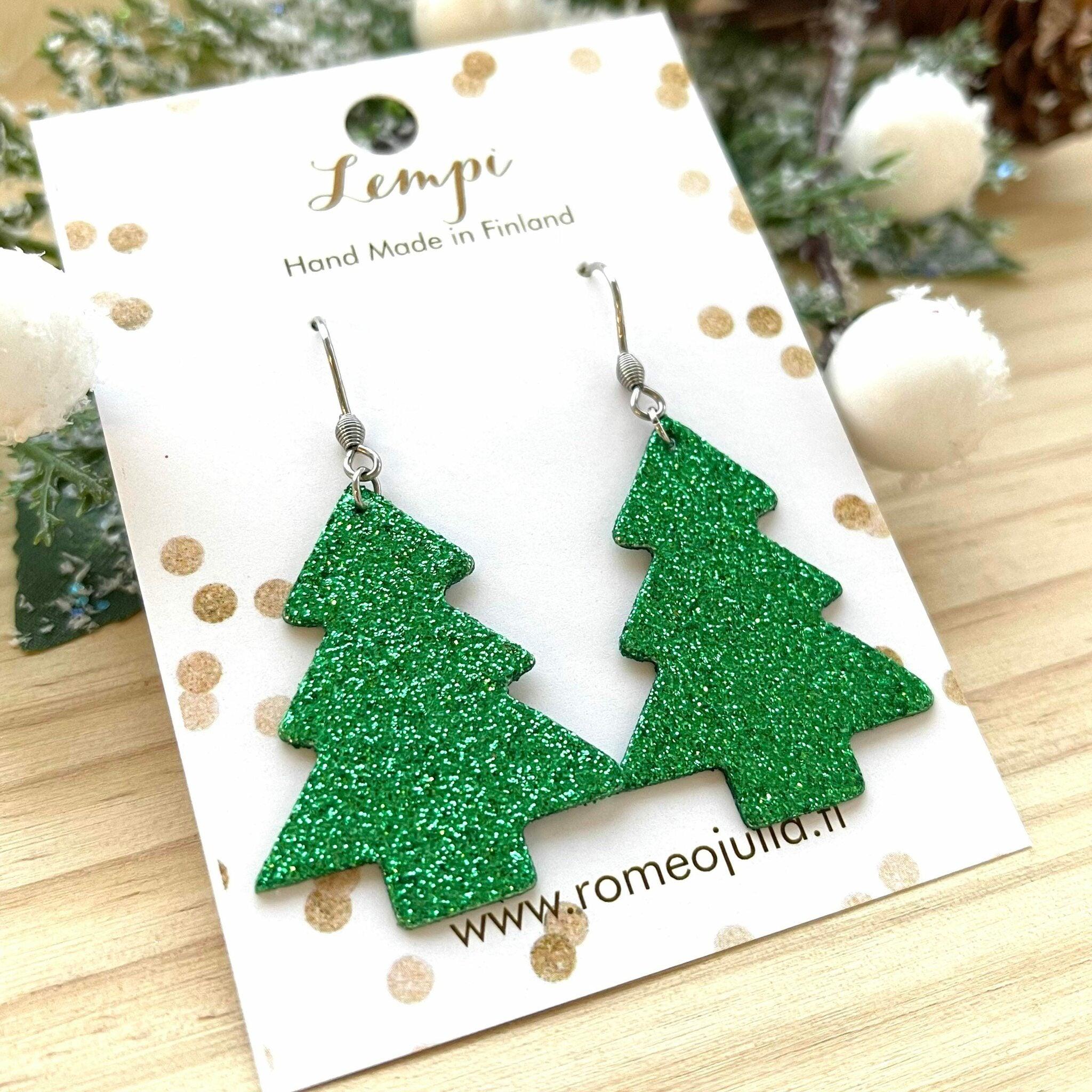 LEMPI earrings, Christmas tree (green glitter)