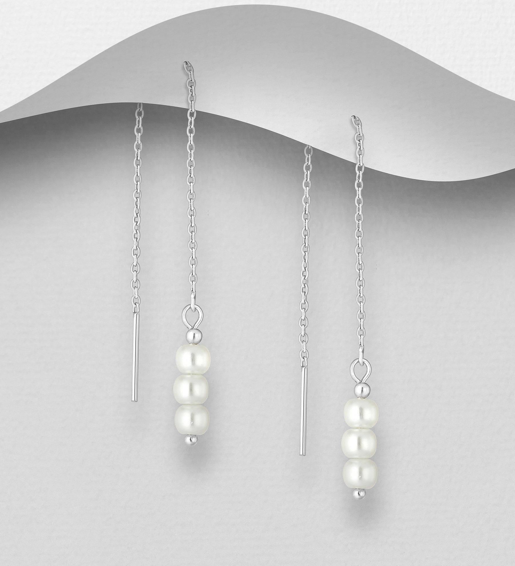 PREMIUM COLLECTION|Olivia  -hopeiset ketjukorvakorut helmillä