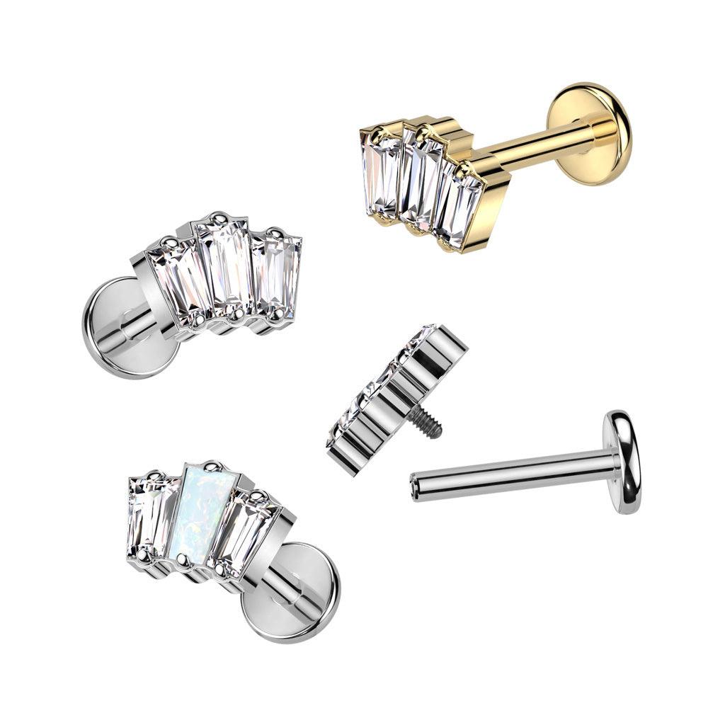 Titaani rustokoru/traguskoru, Baguette Mini -kimaltava labret (hopea)