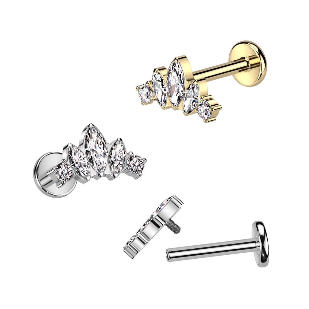 Titaani rustokoru/traguskoru, Mini Marquise -kimaltava labret (hopea)