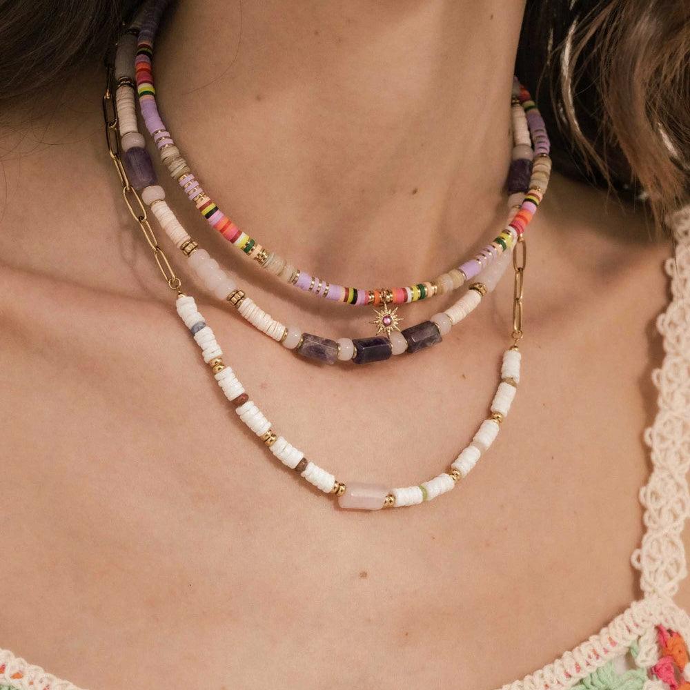 BOHM PARIS|Collier Aaliyah -ruusukvartsi kesäkaulakoru simpukkahelmin