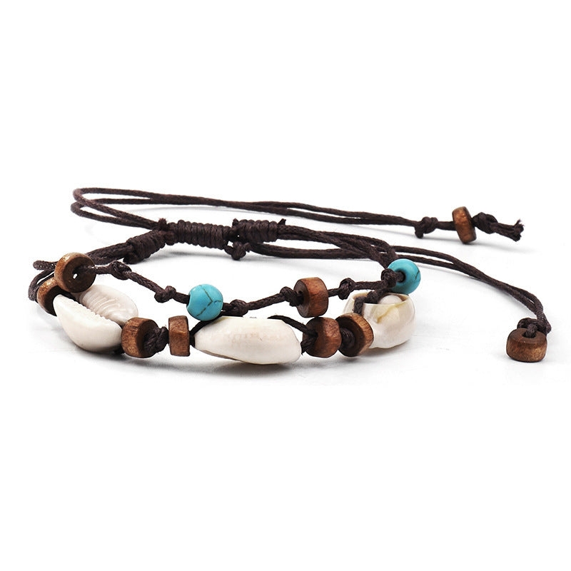 FRENCH RIVIERA|Sand and Sea shell anklet with brown ribbon