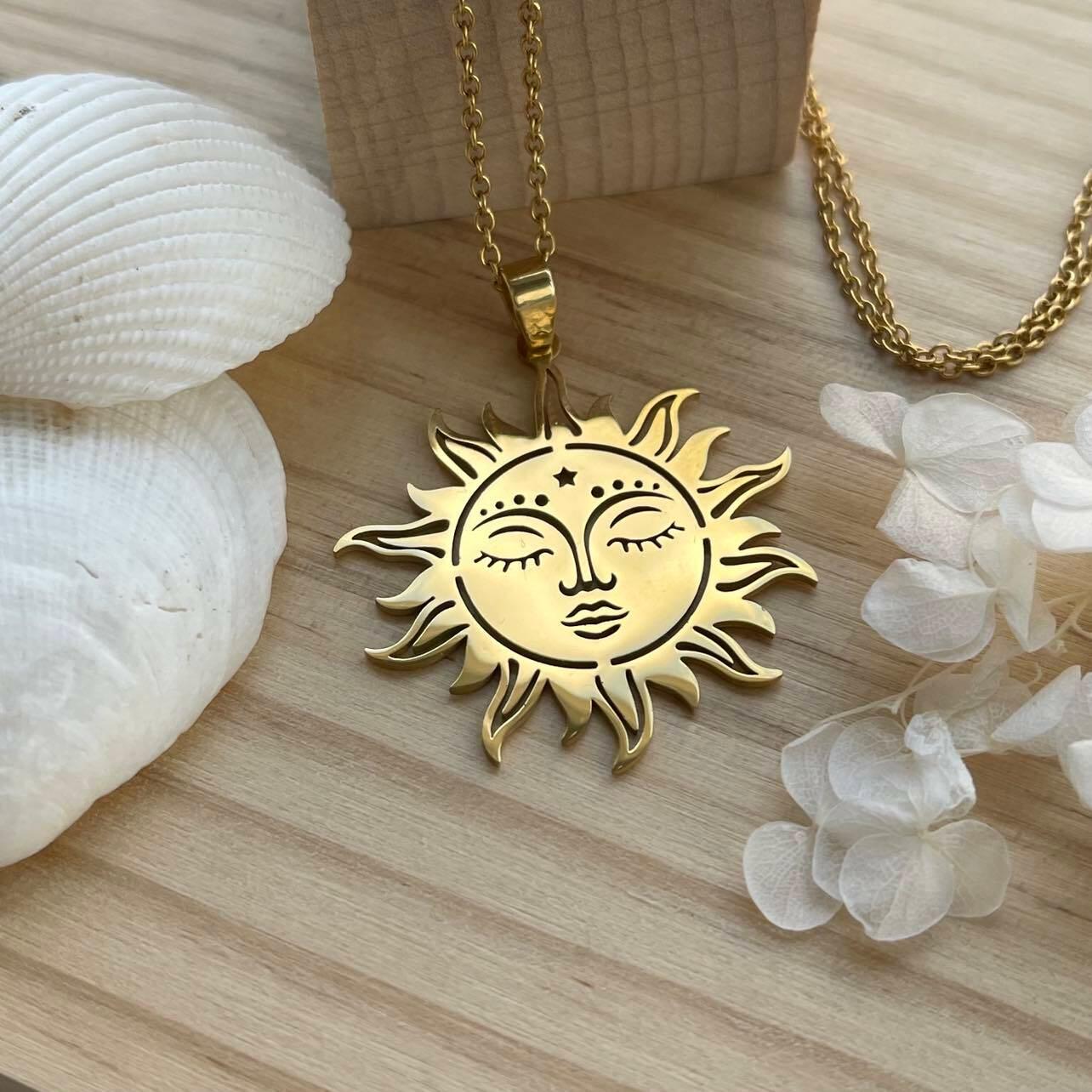 Kirurginteräskaulakoru, Boho Sun -boheemi aurinkokaulakoru (kulta)