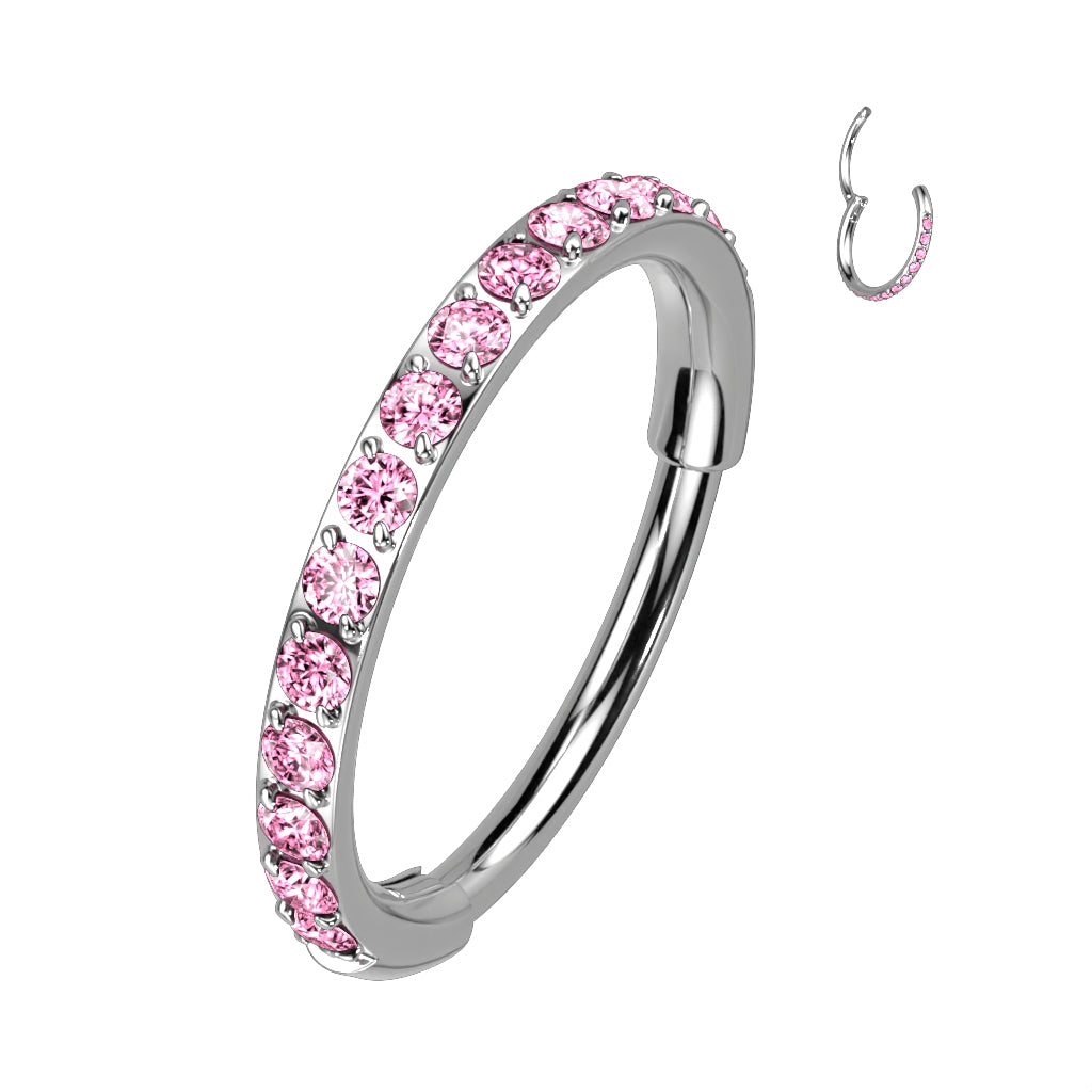 Lävistysrengas 0,8mm, Titanium CZ in Pink -kivellinen titaaniclicker