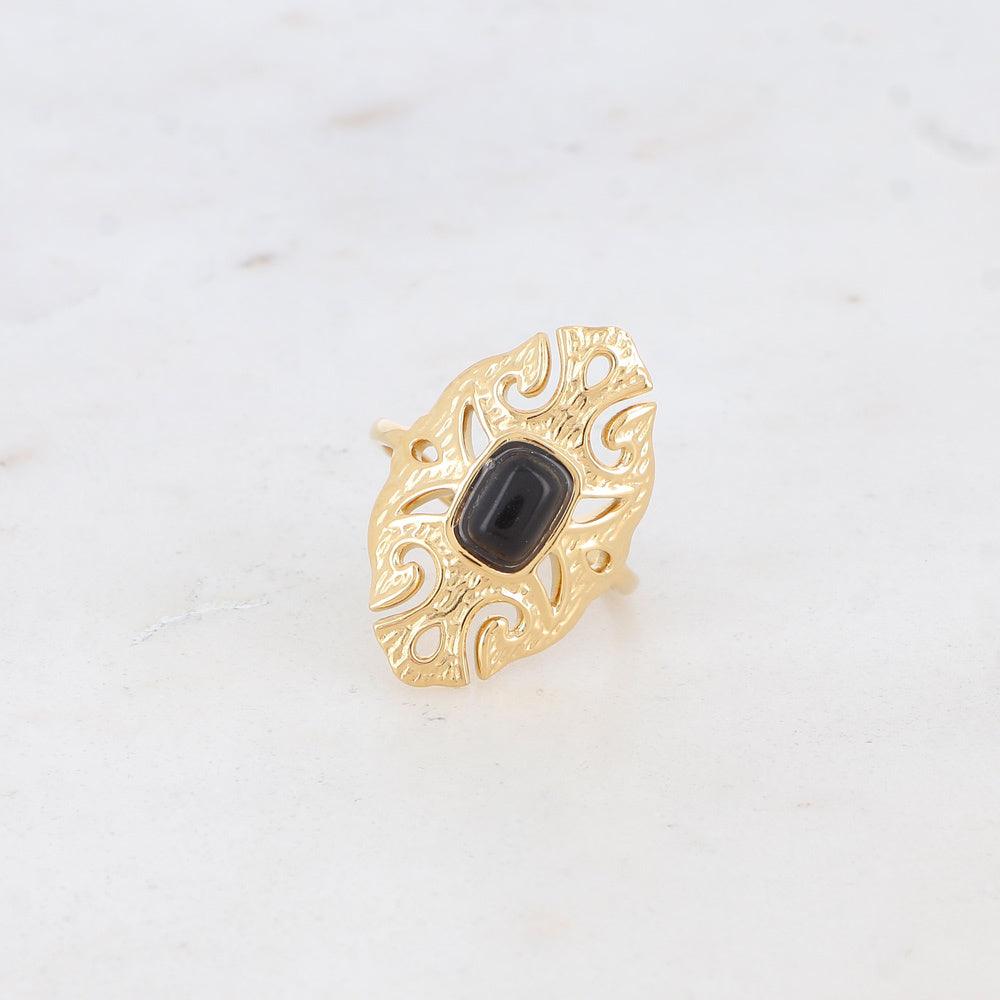 BOHM PARIS | Bague Sélina -kirurginterässormus onyx-luonnonkivellä