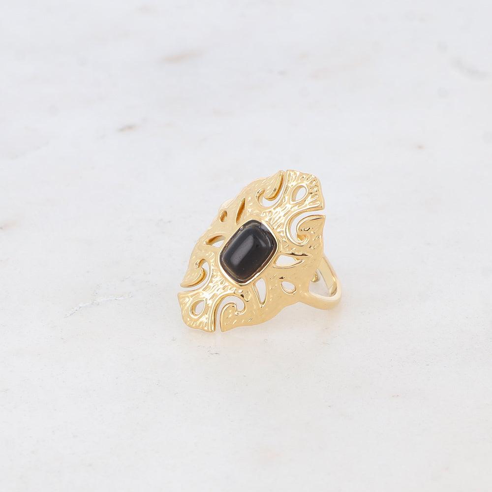 BOHM PARIS | Bague Sélina -kirurginterässormus onyx-luonnonkivellä