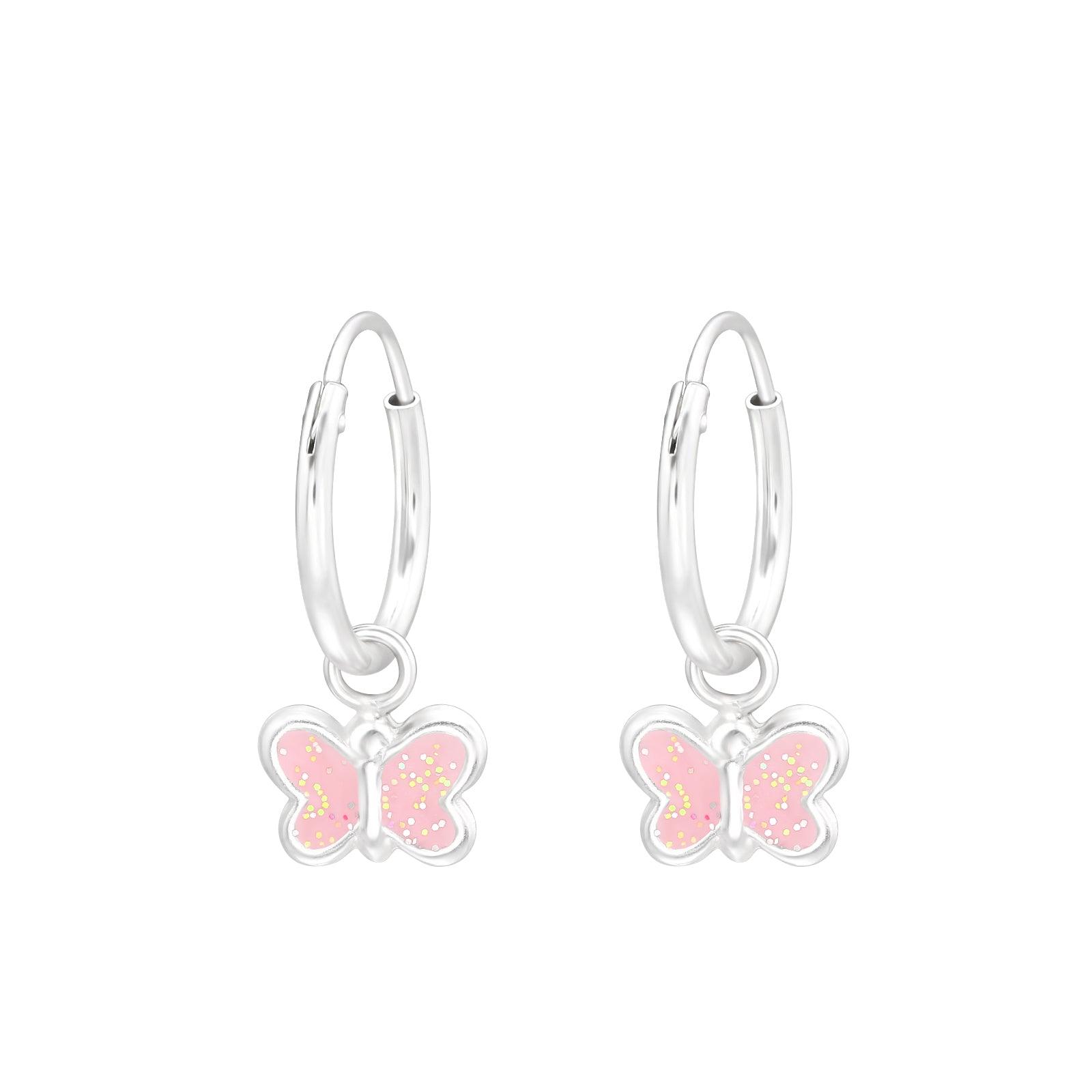 Lasten hopearenkaat, Pale Pink Butterfly -pinkit perhoskorvakorut