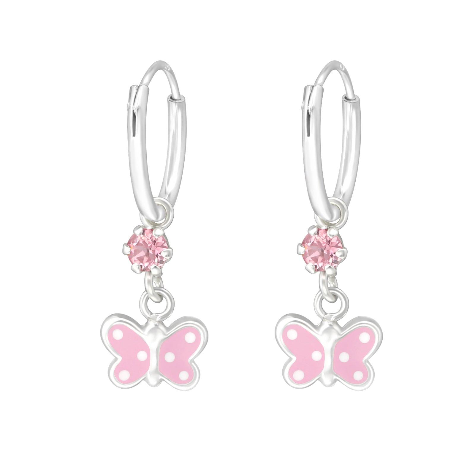 Lasten hopearenkaat, Pink Butterfly -pinkit perhoskorvakorut kivellä