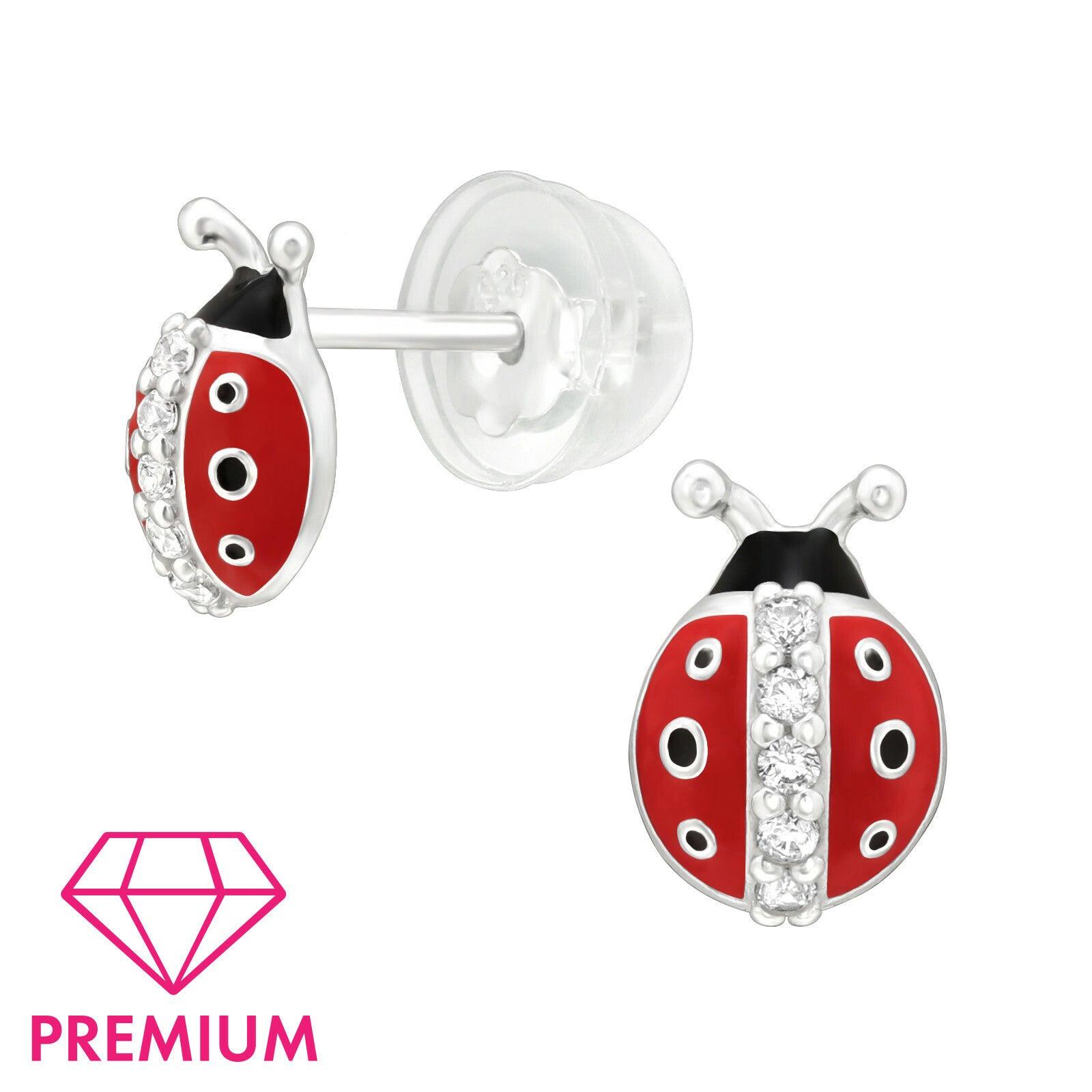 Lasten premium hopeanapit, Ladybug  -leppäkerttu korvakorut