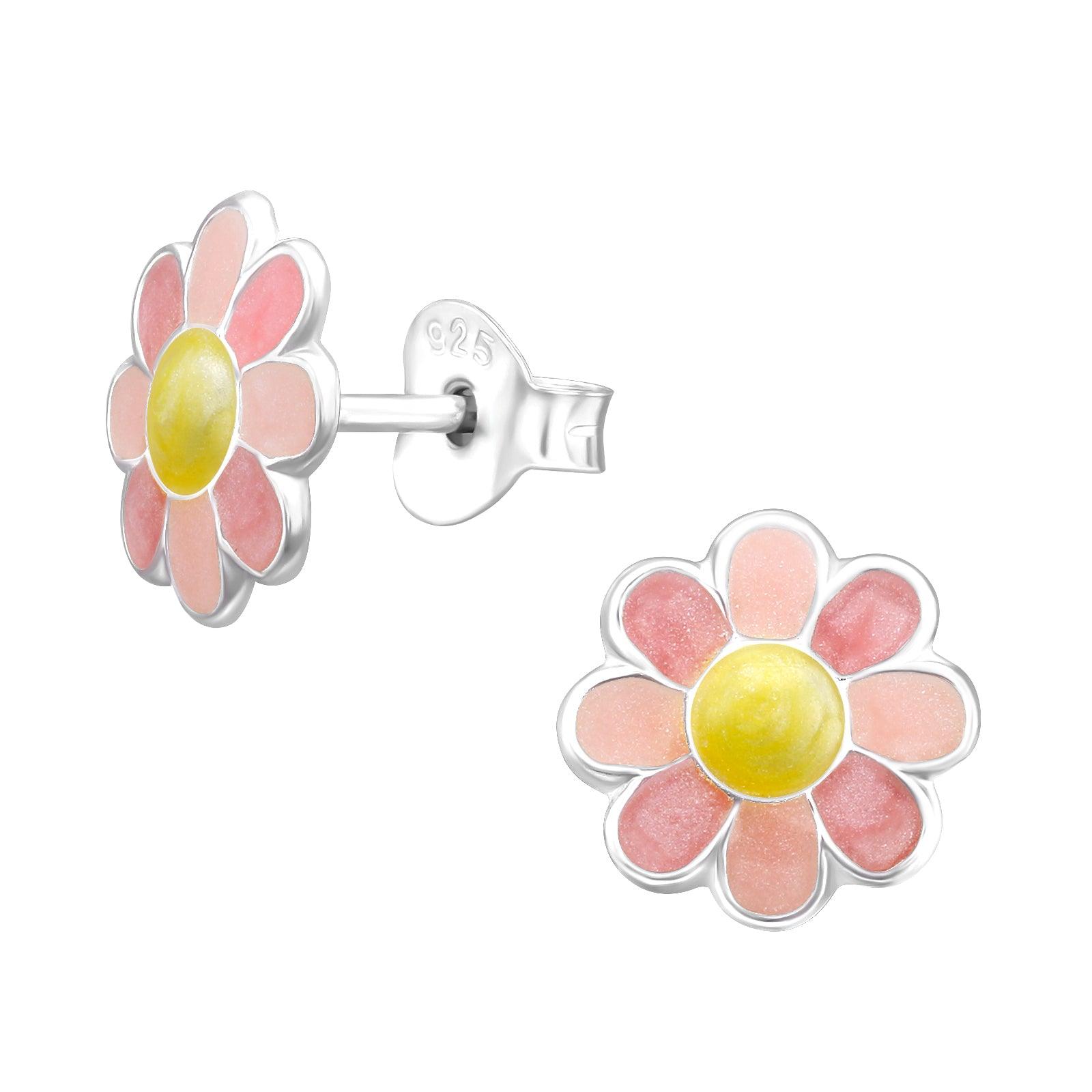 Lasten hopeanapit, Pink Daisy -vaaleanpunaiset kukkakorvakorut