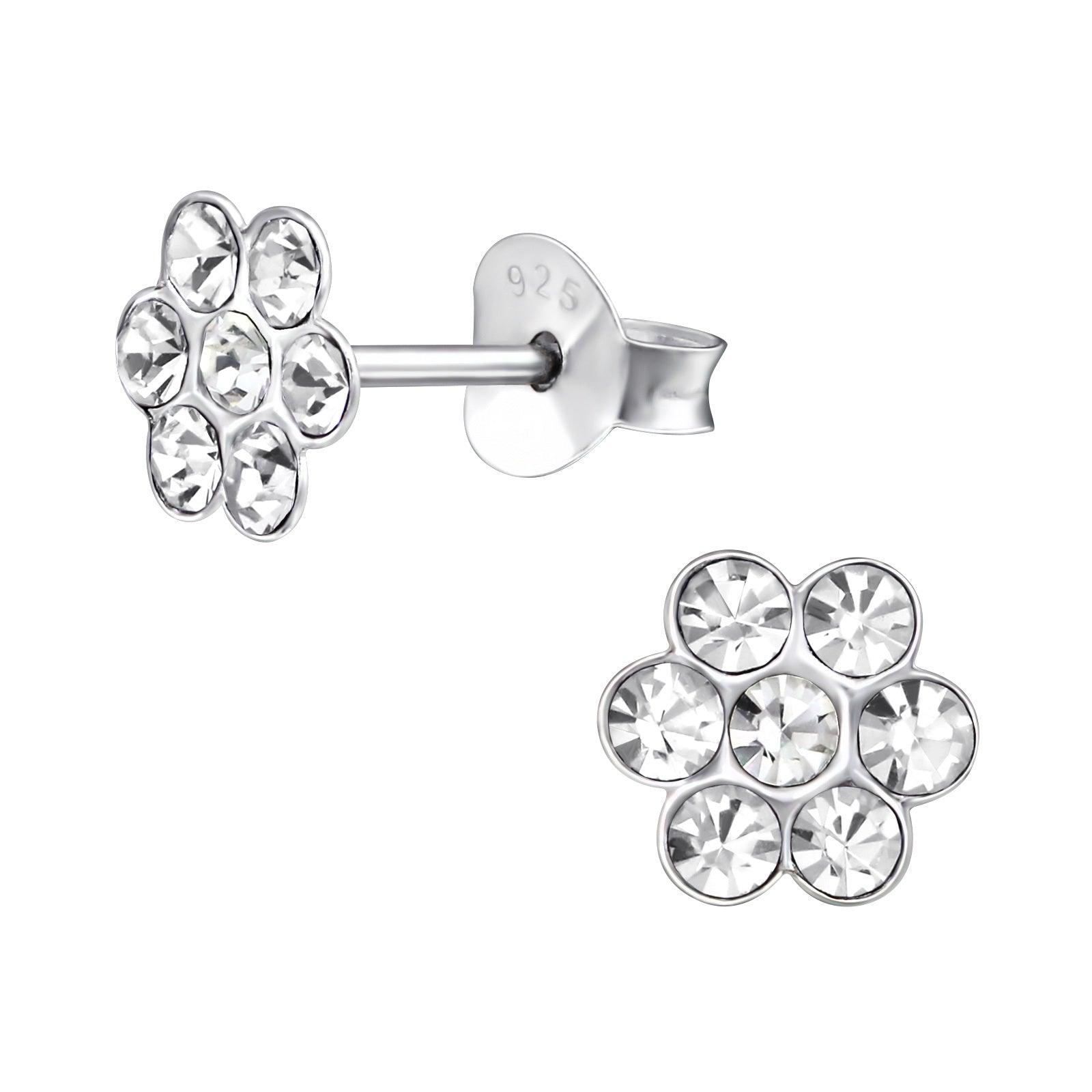 Lasten hopeanapit, Clear Sparkly Flower -kirkkaat kukkakorvakorut