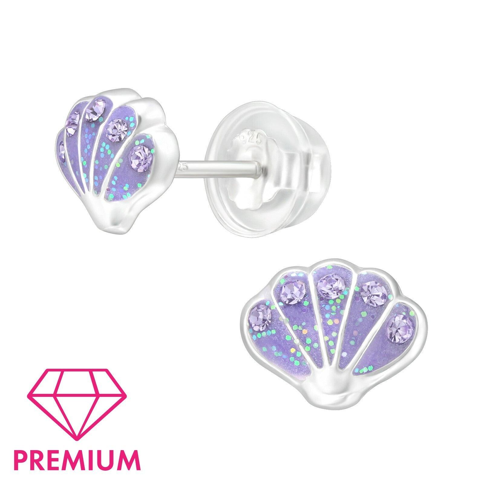 Lasten premium hopeanapit, Lilac Shell -liilat simpukkakorvakorut