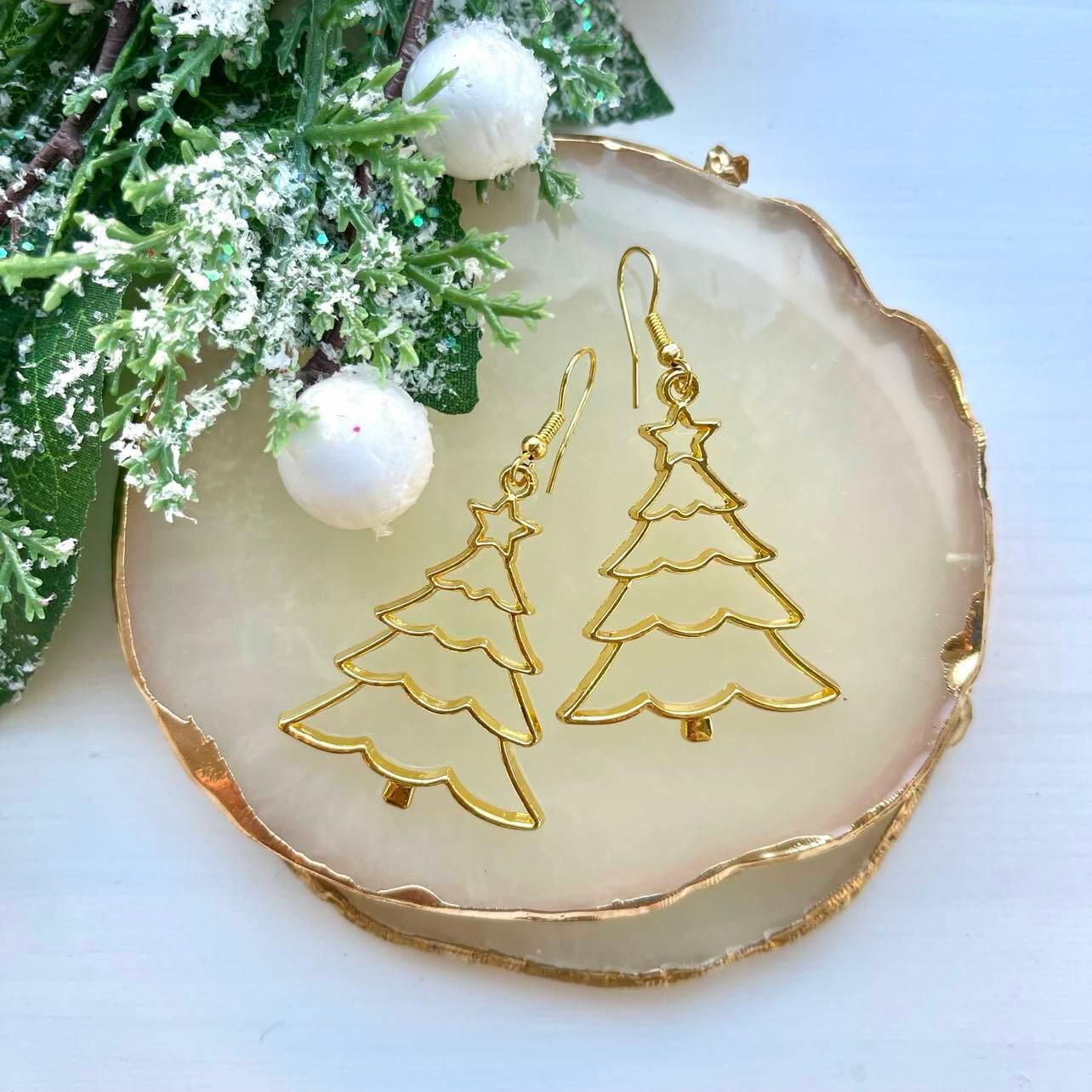 Christmas earrings, Christmas Tree gold-colored Christmas tree earrings