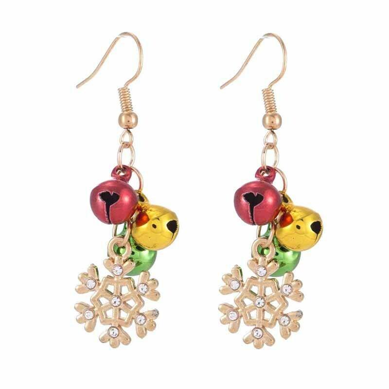 Christmas earrings, Snowflake Bells - gold-colored snowflake earrings