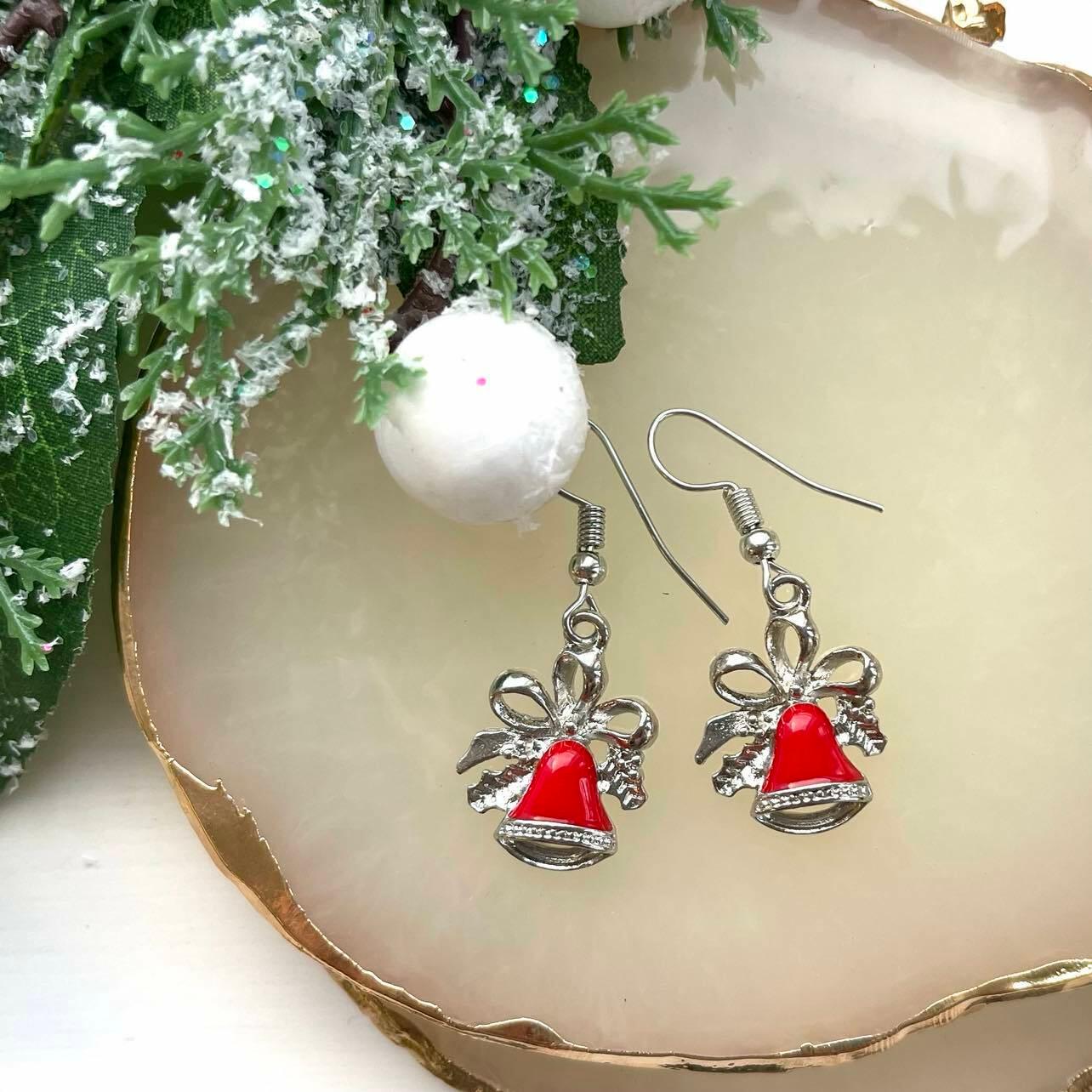 Christmas earrings, I'll be Home for Christmas -red Christmas bells