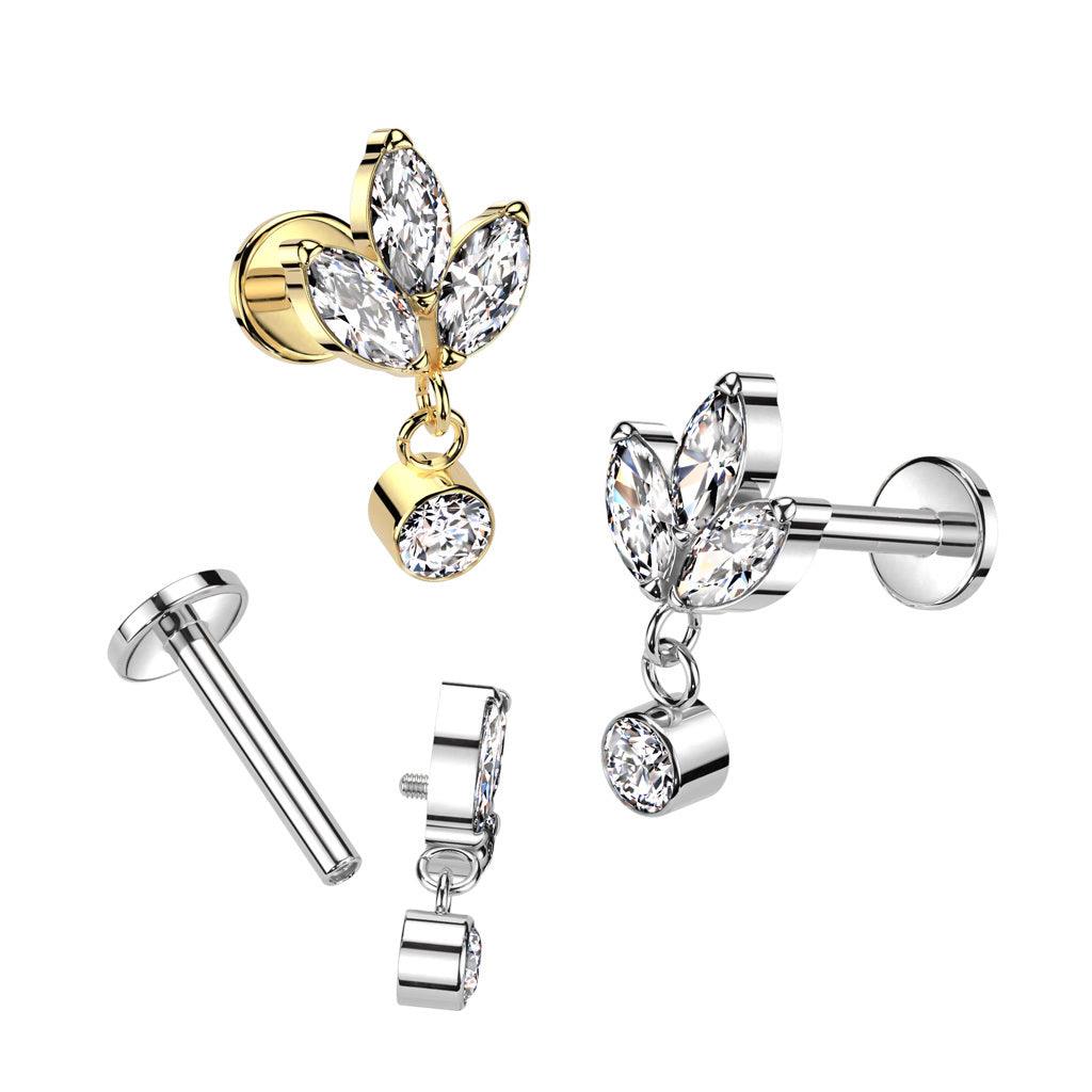 Cartilage jewelry/tragus jewelry, Marquise Leaf Dangle titanium labret
