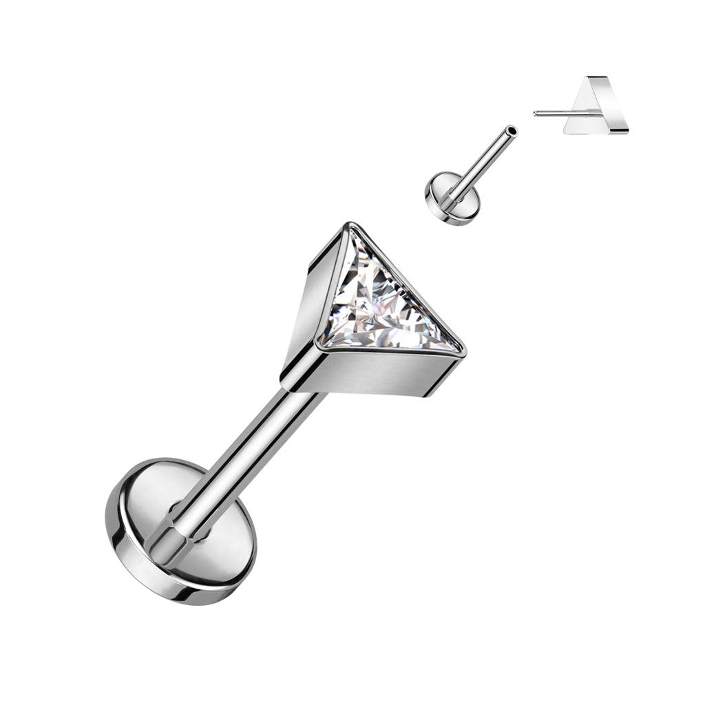 Titaaninen labret 1mm, Push in Triangle CZ Labret