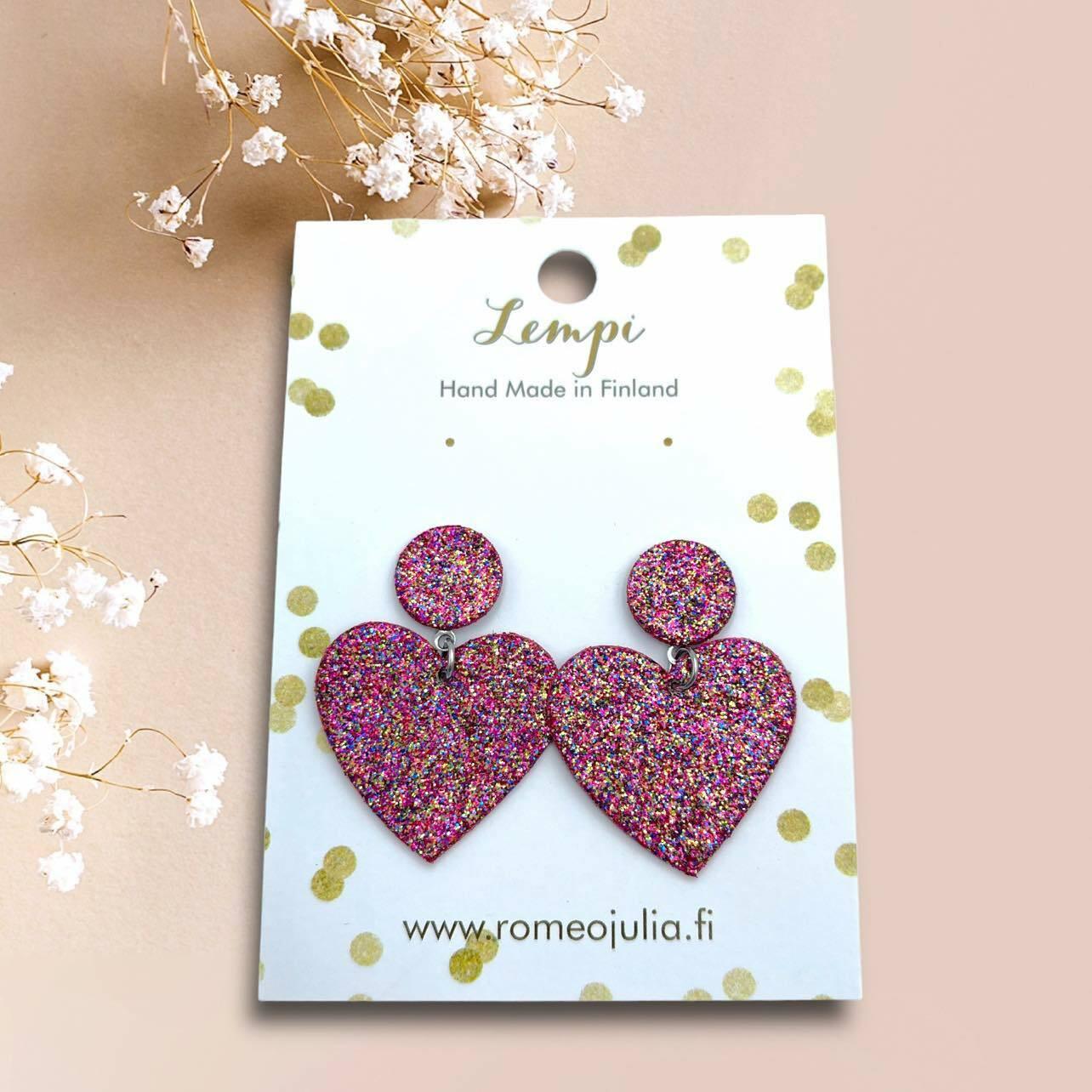 LEMPI®-korvakorut, Hellä -kimaltavat multicolor sydänkorvakorut