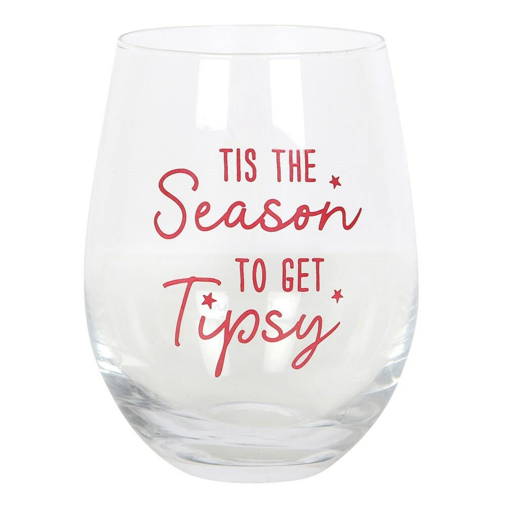 Season to Get Tipsy -jouluinen viinilasi tekstillä