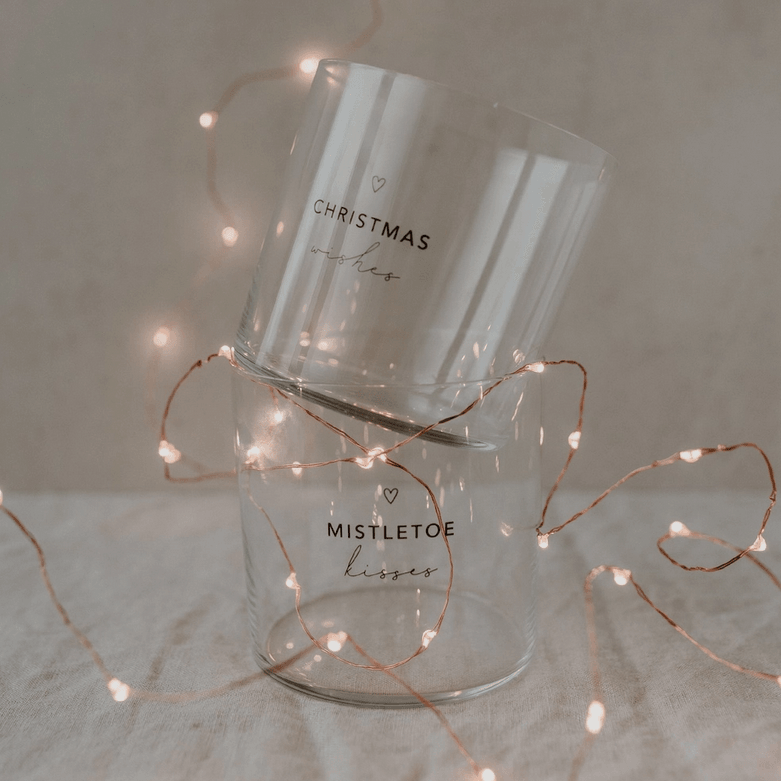 Kahden lasin setti, Mistletoe Kisses / Christmas Wishes -juomalasit