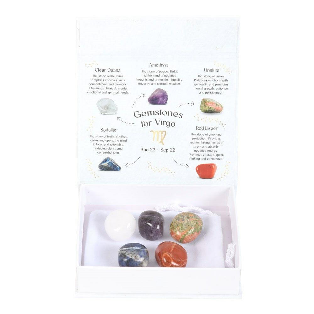 Virgo Crystal Tumblestone Set -neitsyen luonnonkivi lahjapakkaus