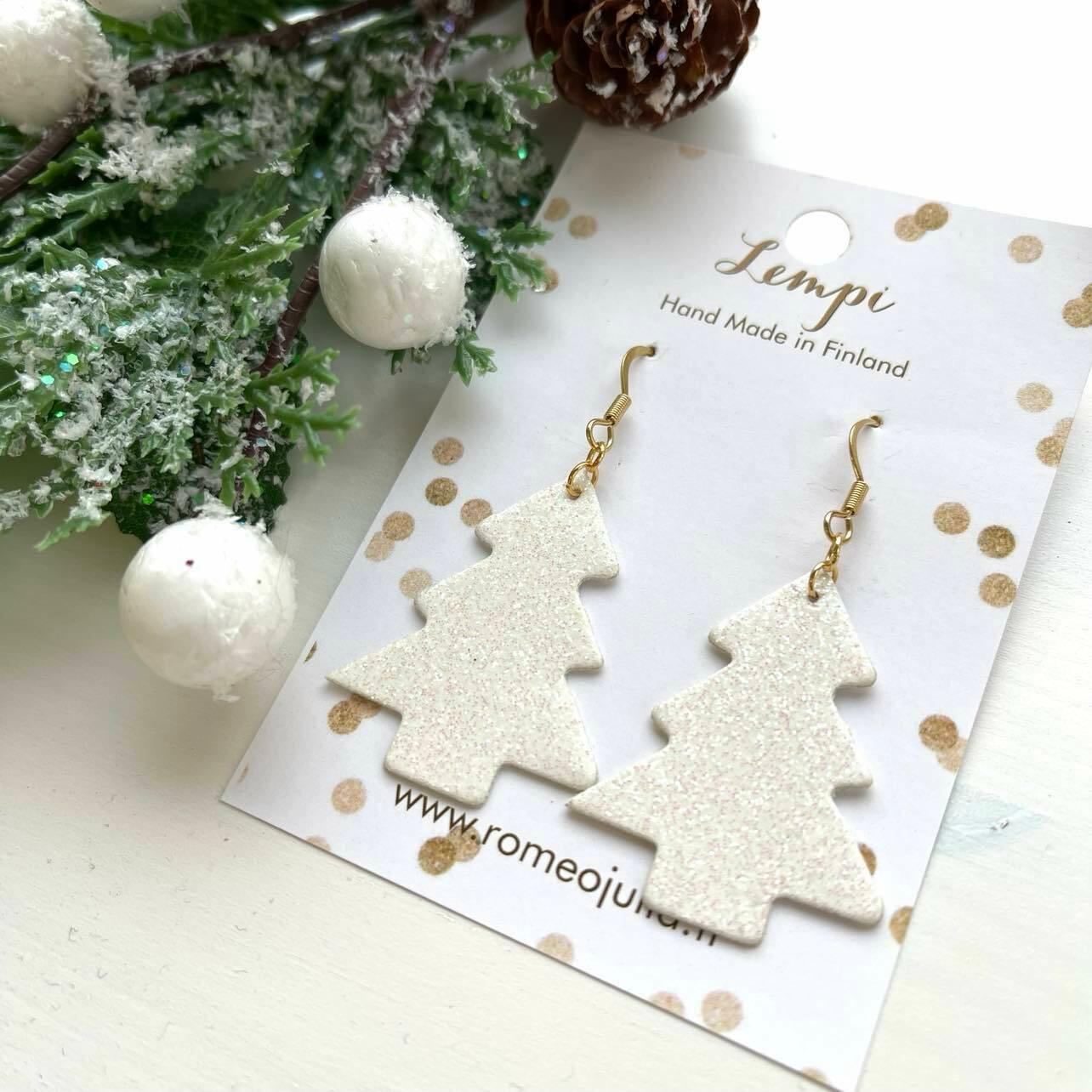 LEMPI earrings, Christmas tree (white glitter)