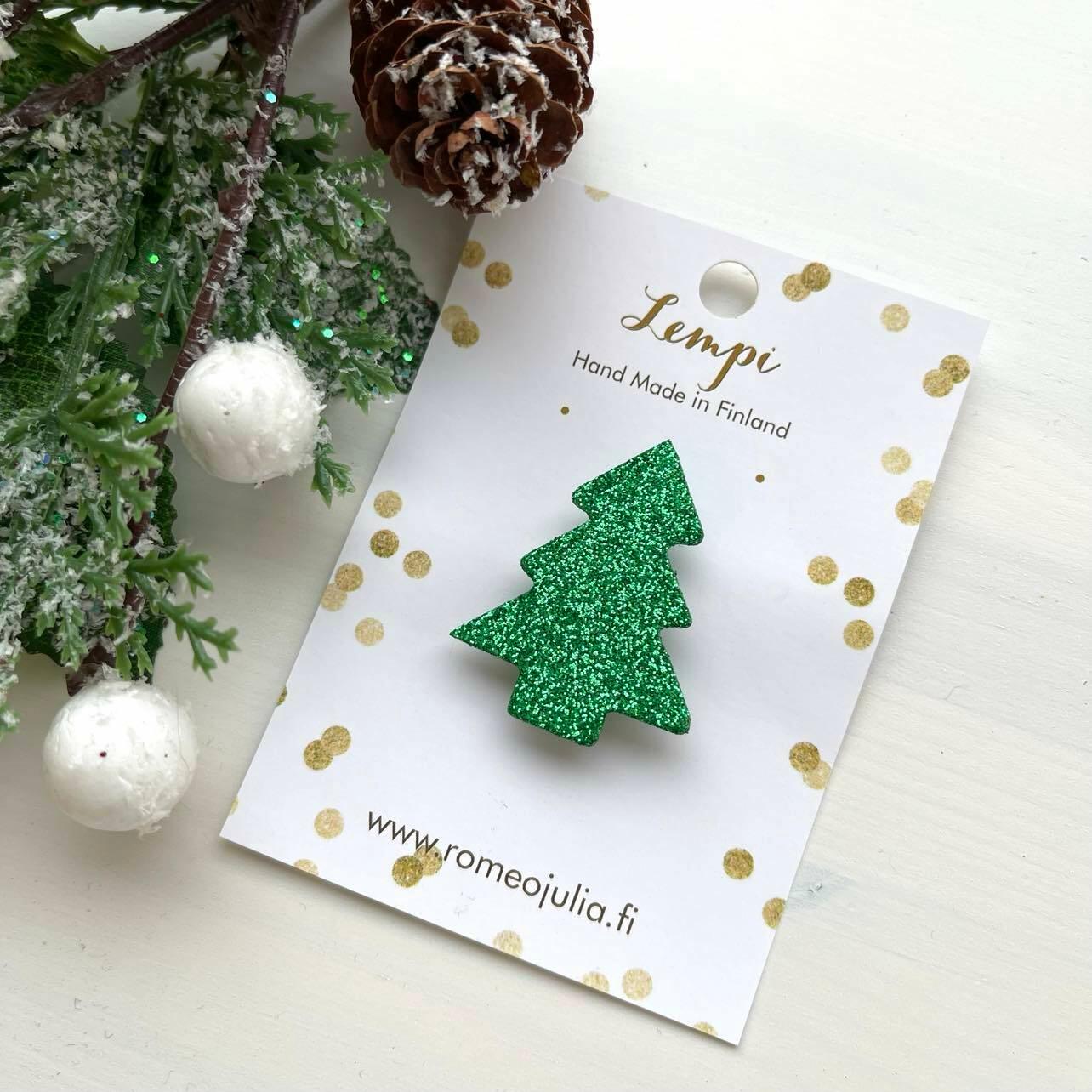 LEMPI brooch, Christmas tree (green glitter)
