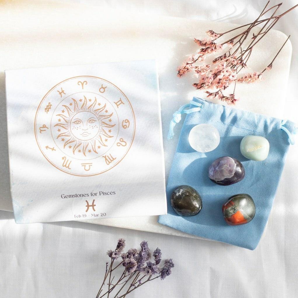 Pisces Crystal Tumblestone Set -kalojen luonnonkivi lahjapakkaus