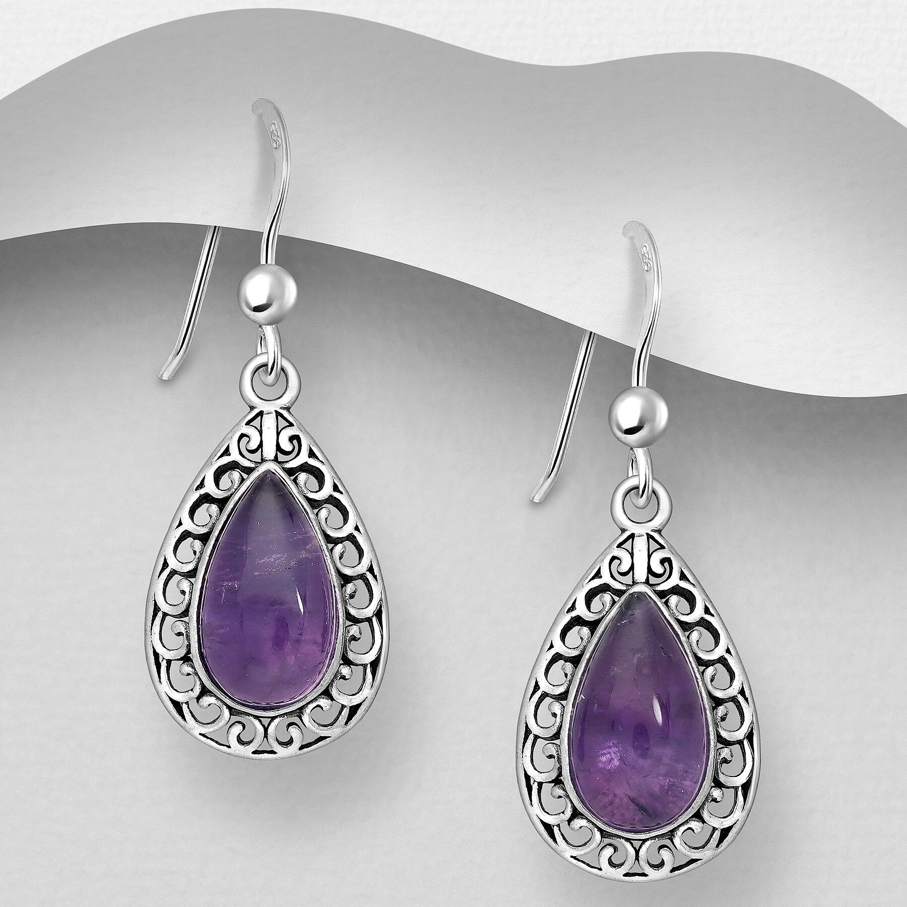PREMIUM COLLECTION|Maja -hopeiset ametisti pisarakorvakorut