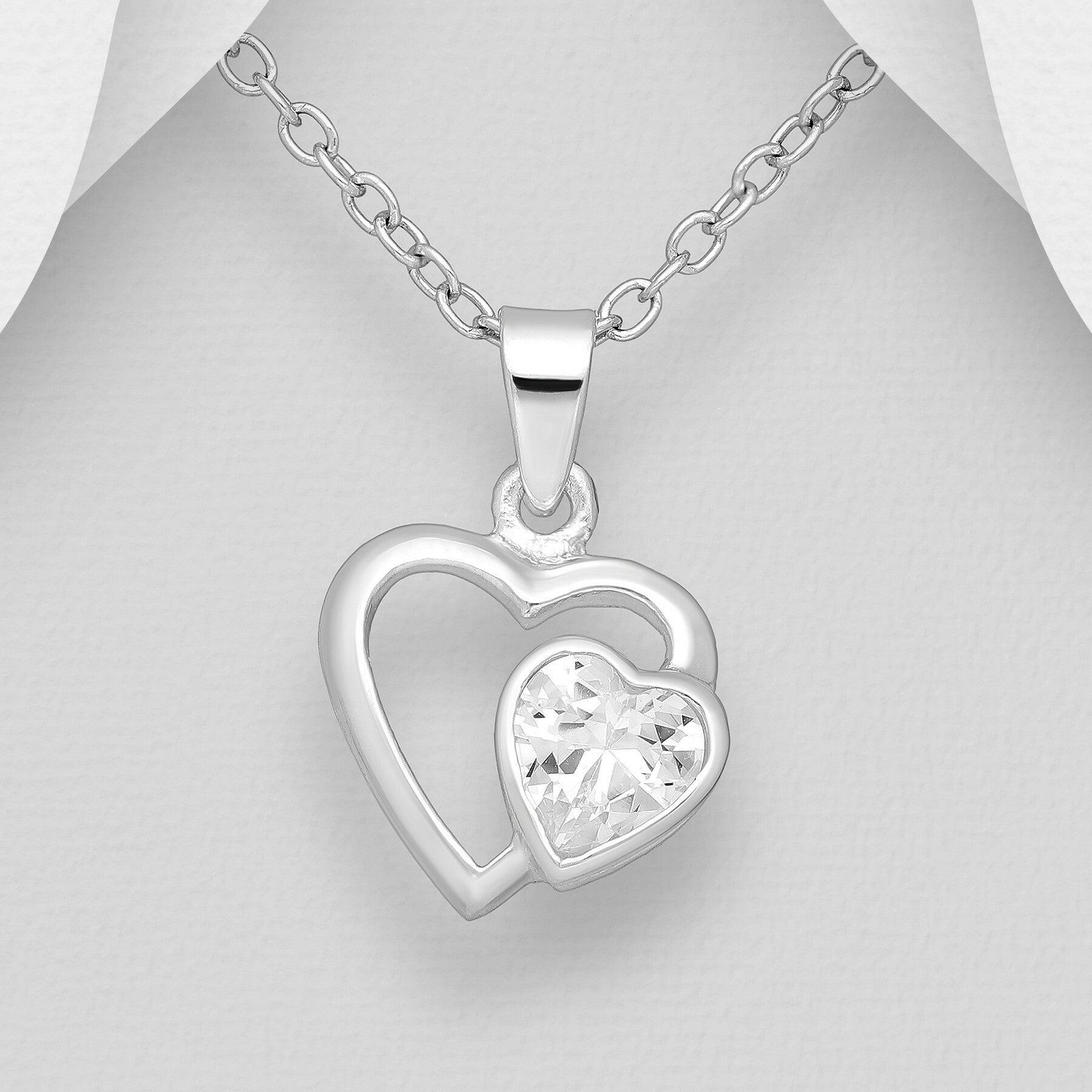 PREMIUM COLLECTION|Sofia silver pendant (double heart with crystal)