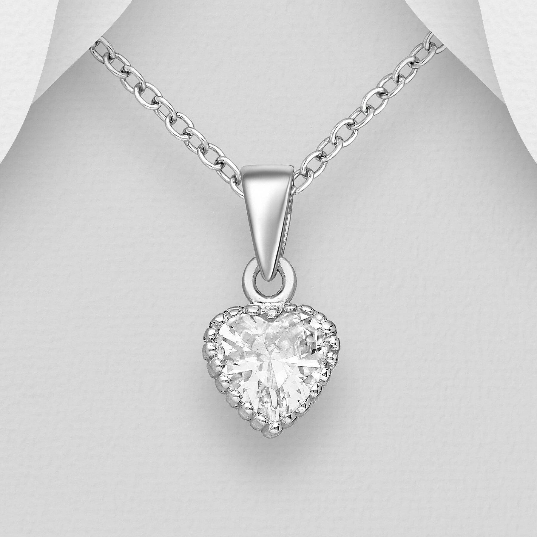 PREMIUM COLLECTION|Amanda heart silver pendant with clear stone