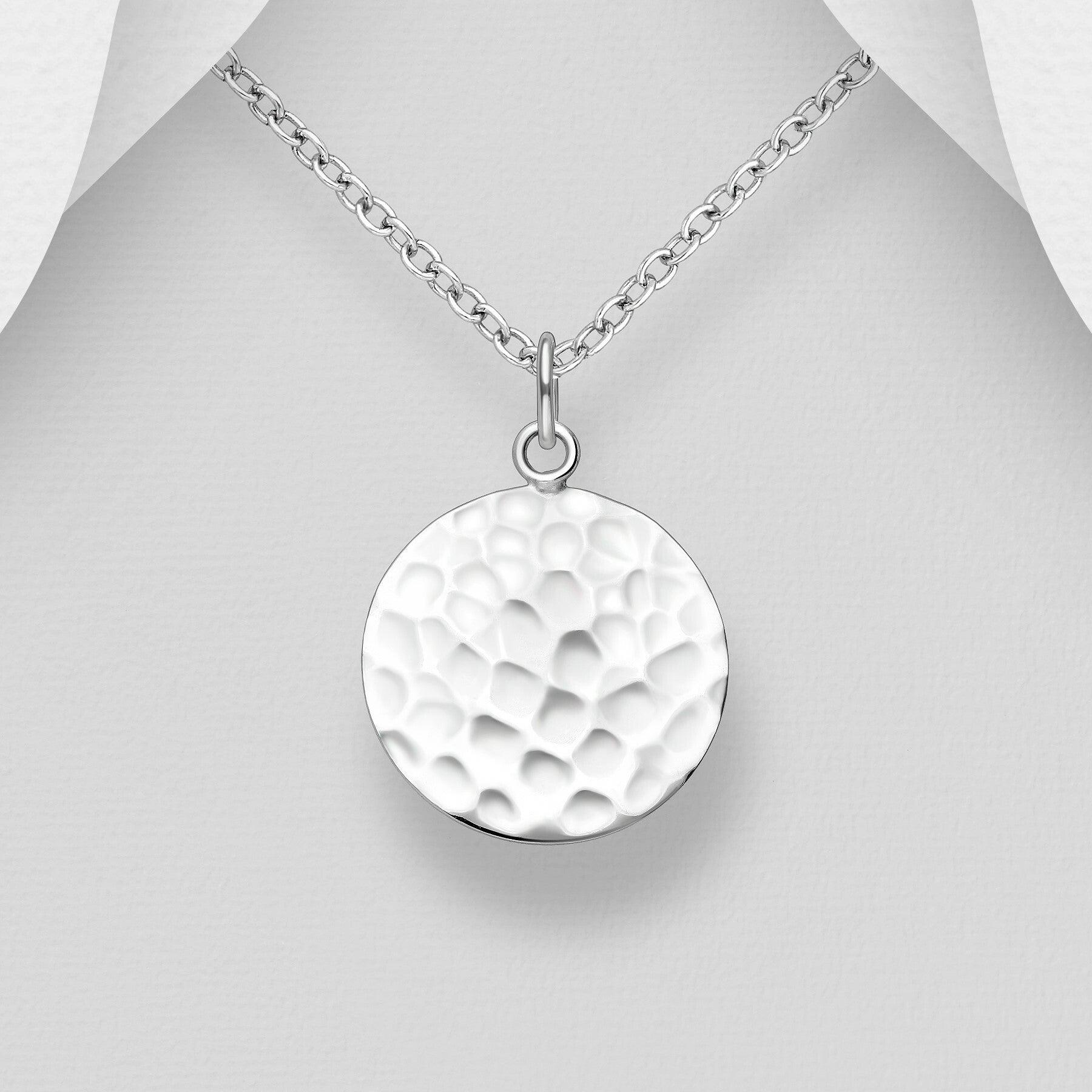 PREMIUM COLLECTION|Greta -modern silver pendant with forged surface