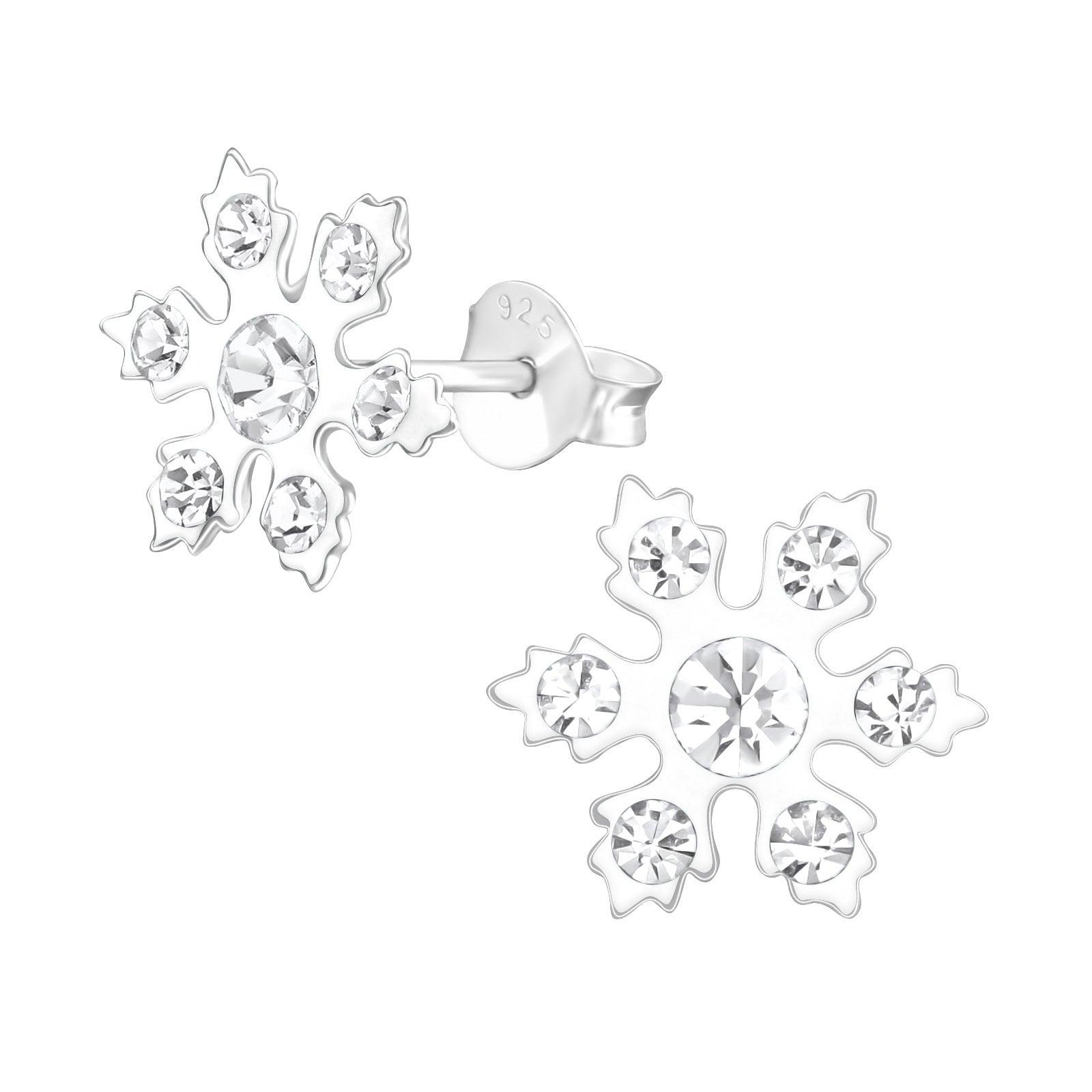 Silver buttons, White Snowflake with CZ