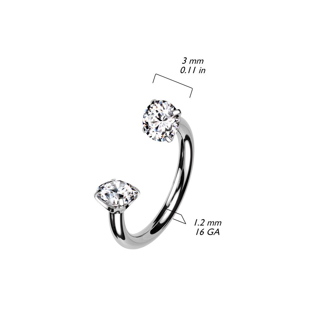 Hevosenkenkä 1,2mm, Internally Threaded Titanium Rosegold Horseshoe CZ