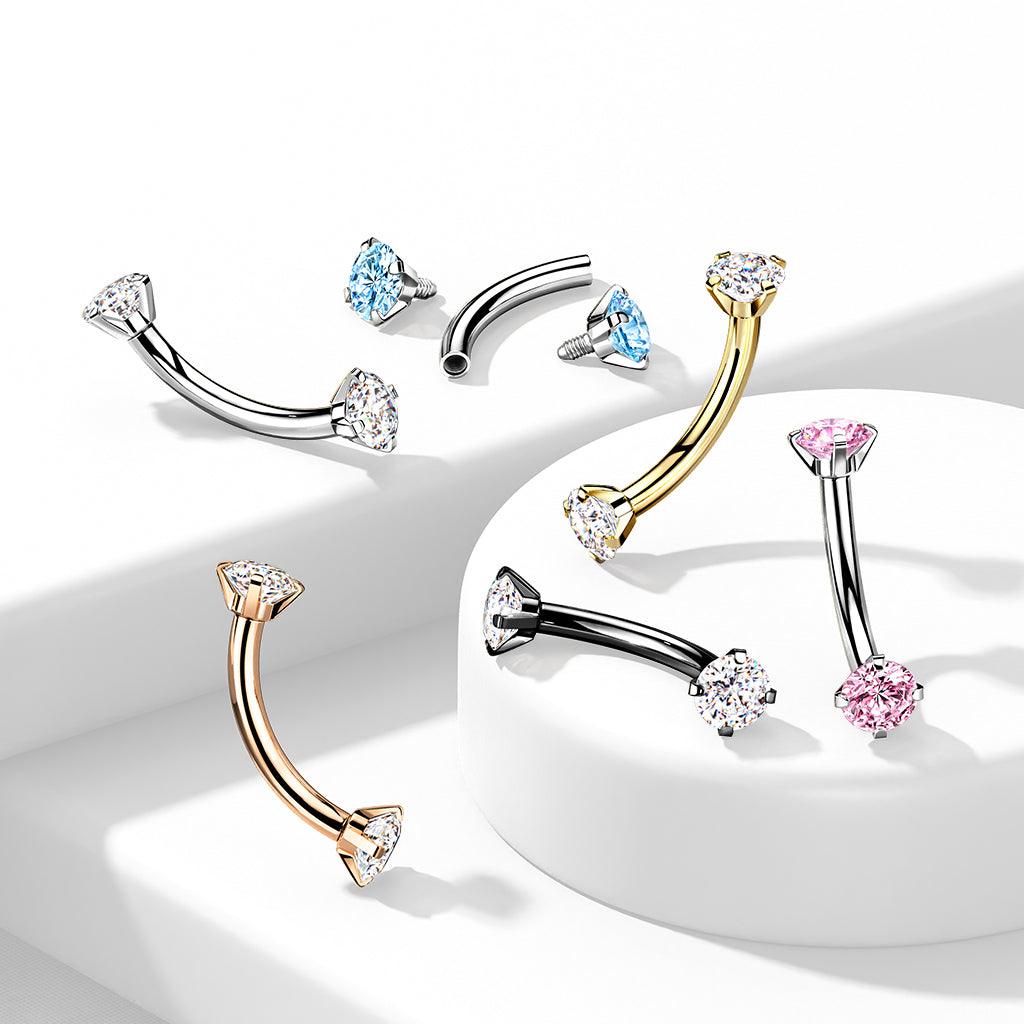 Bananabell/kaareva tappi 1,2mm -Titanium CZ Curved Barbell in Pink