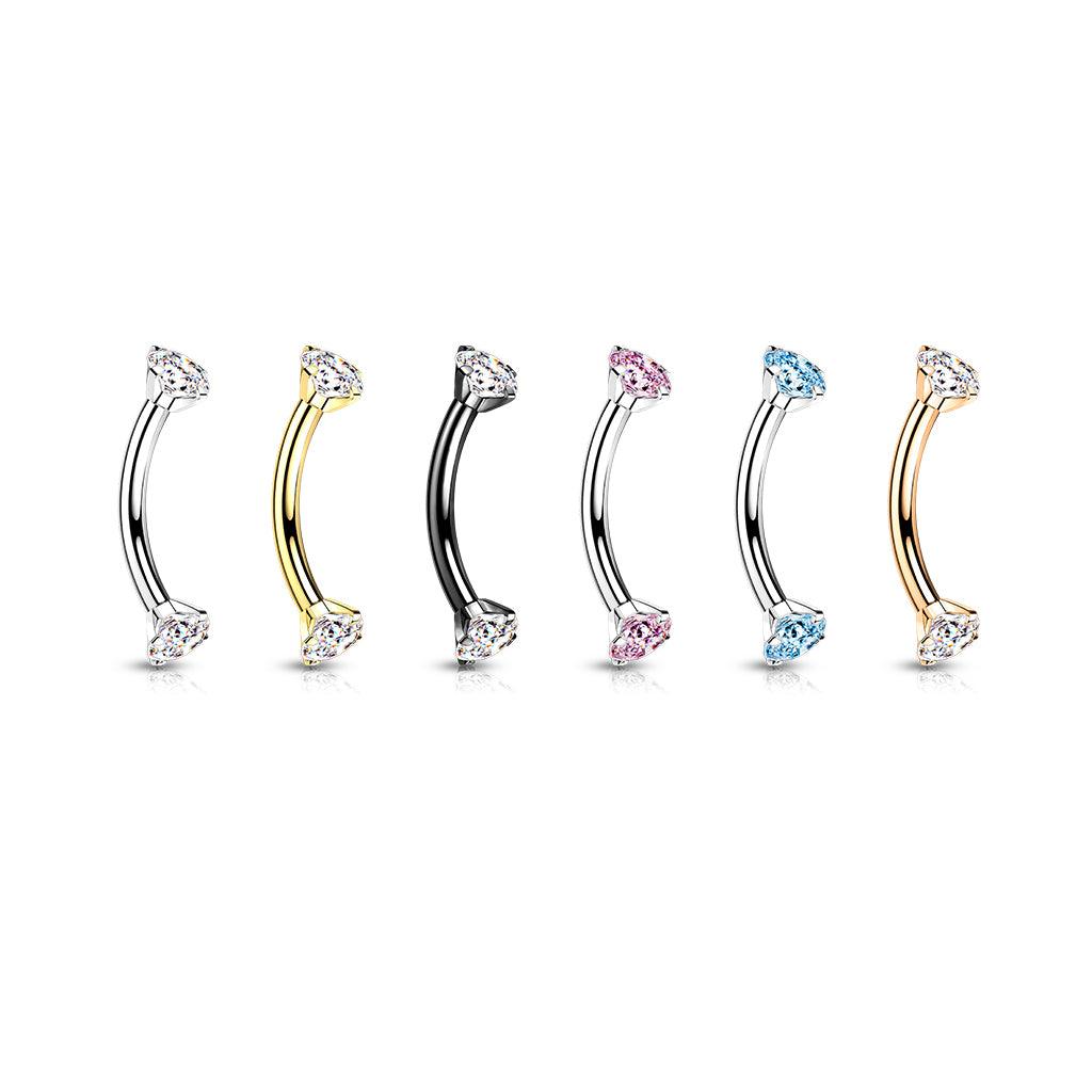 Bananabell/kaareva tappi 1,2mm -Titanium CZ Curved Barbell in Pink