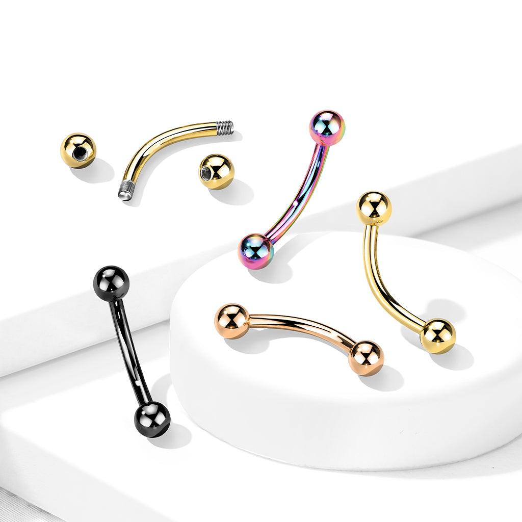 Bananabell/kaareva tappi 1,2mm -Basic Titanium Curved Barbell in Gold