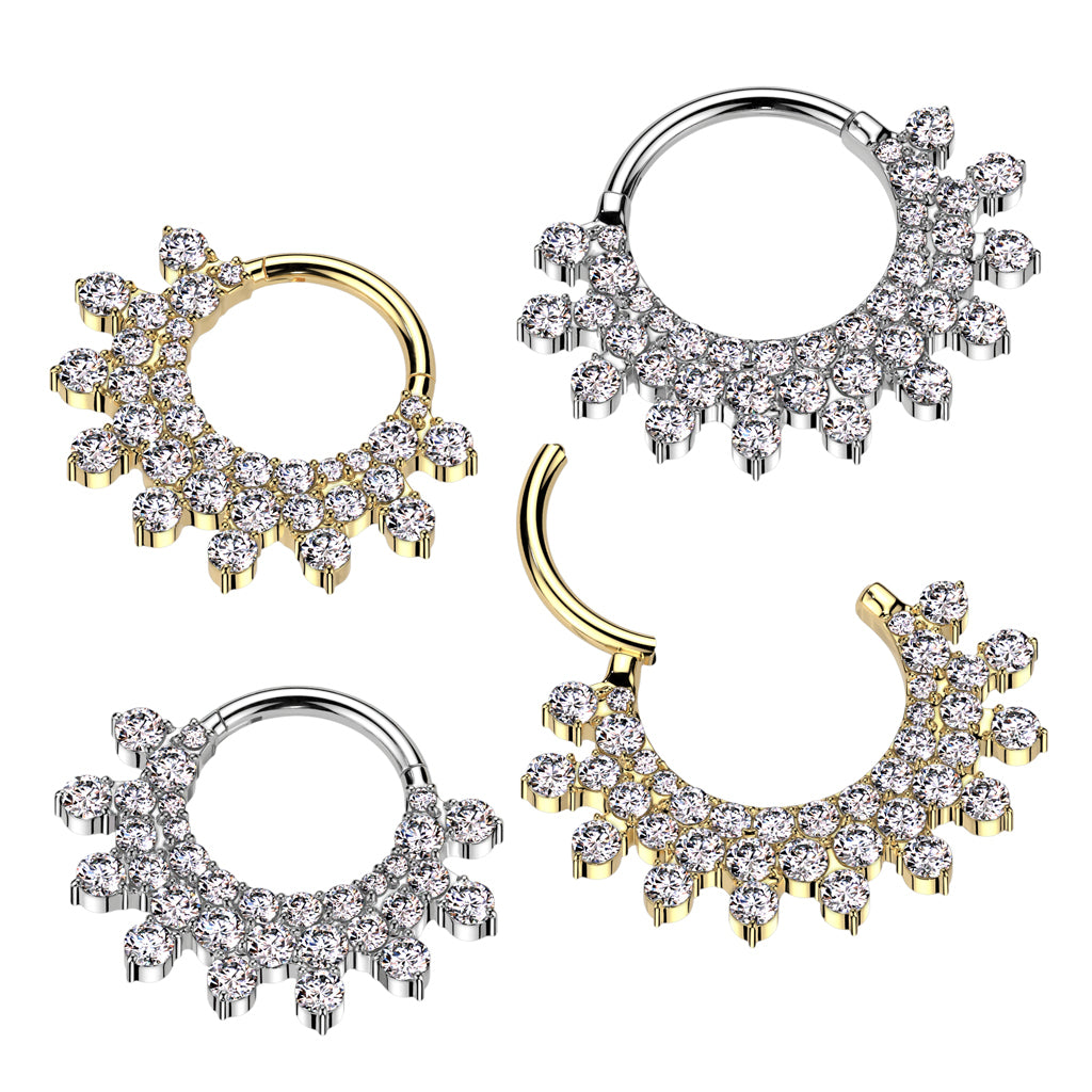 Piercing ring 1.2mm, Titanium Fan CZ -titanium clicker