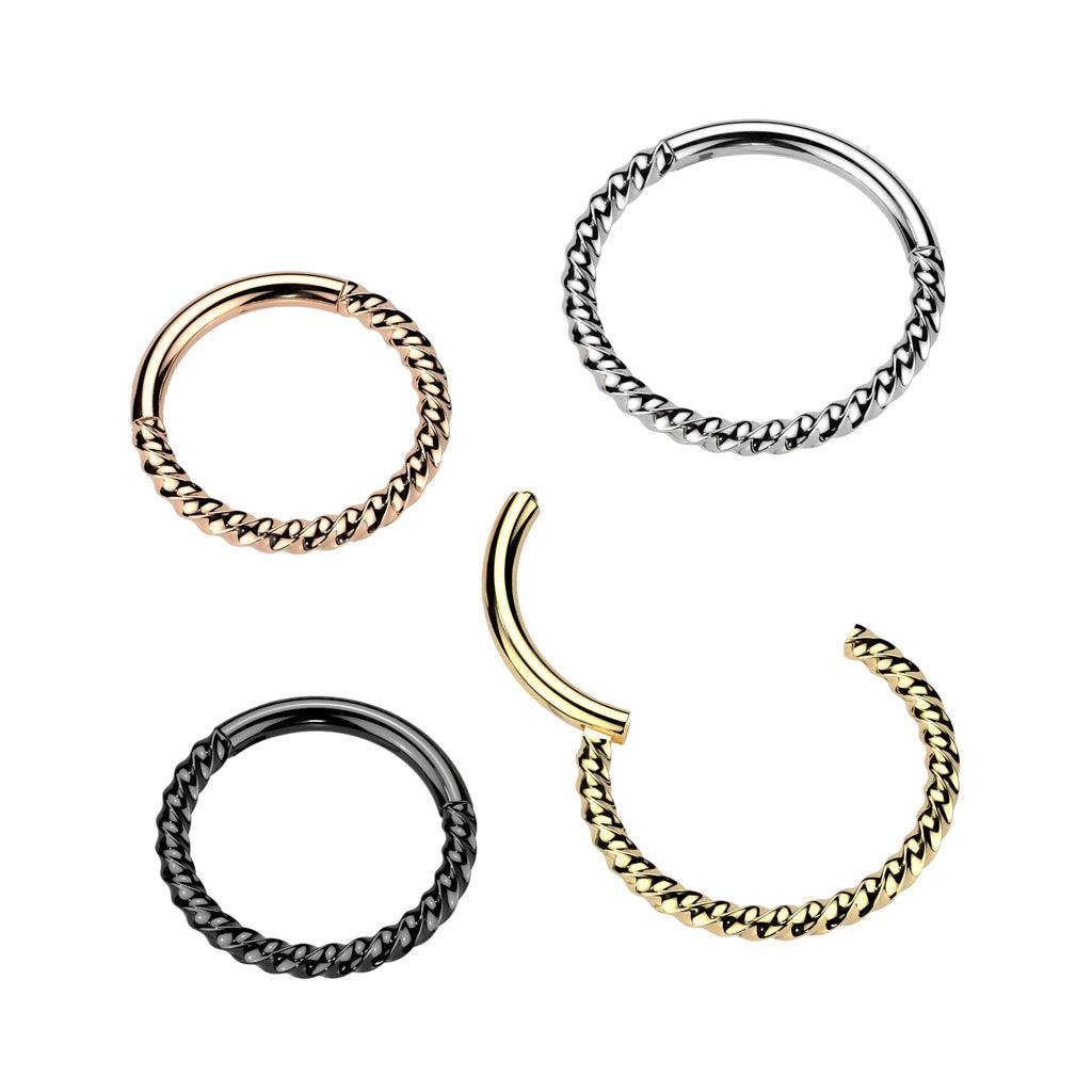 Piercing ring 1.2mm, Gold Titanium Braided Hoop -titanium clicker