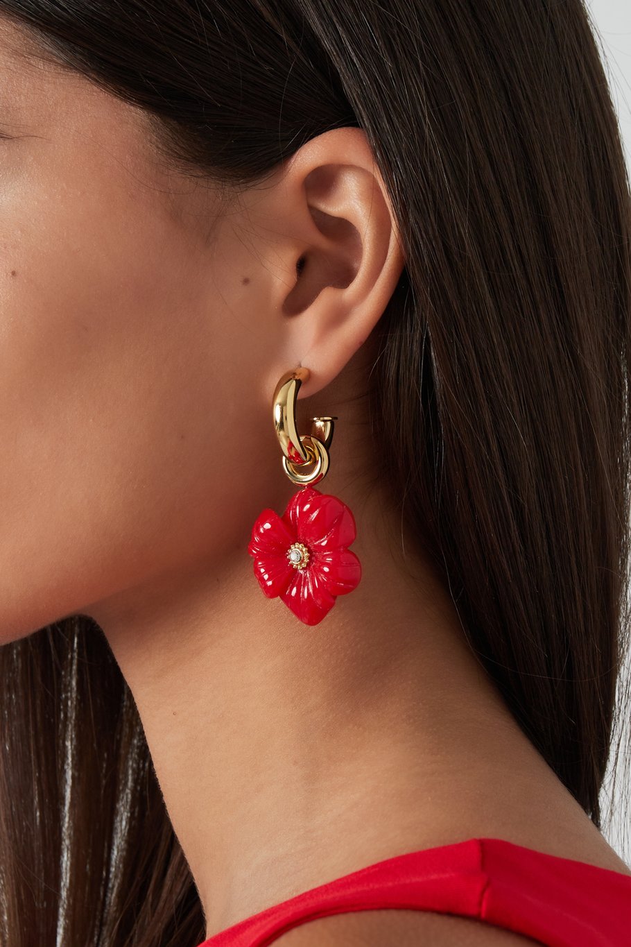 Earrings, FRENCH RIVIERA|Jasmine flower earrings (red)