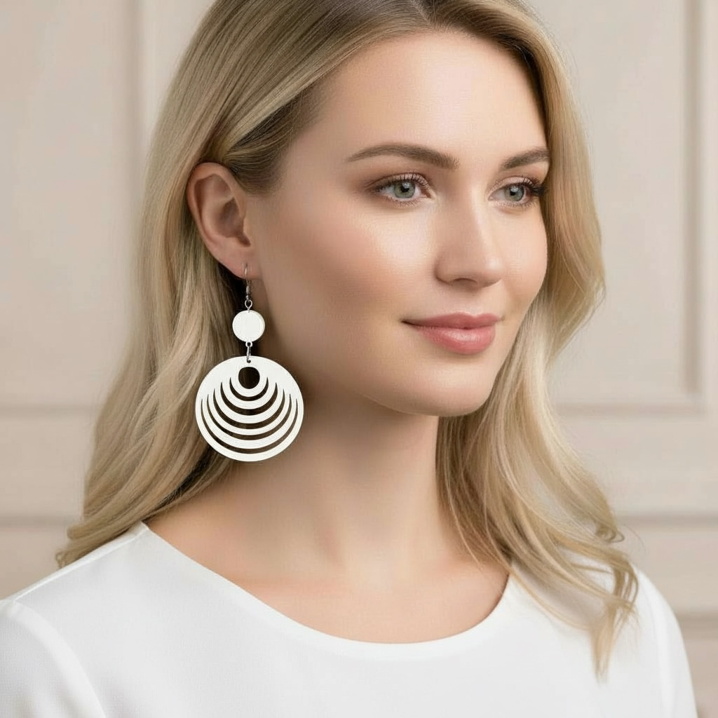 Puiset korvakorut, Aallot (valkoinen) -valkoiset pyöreät puukorvakorut